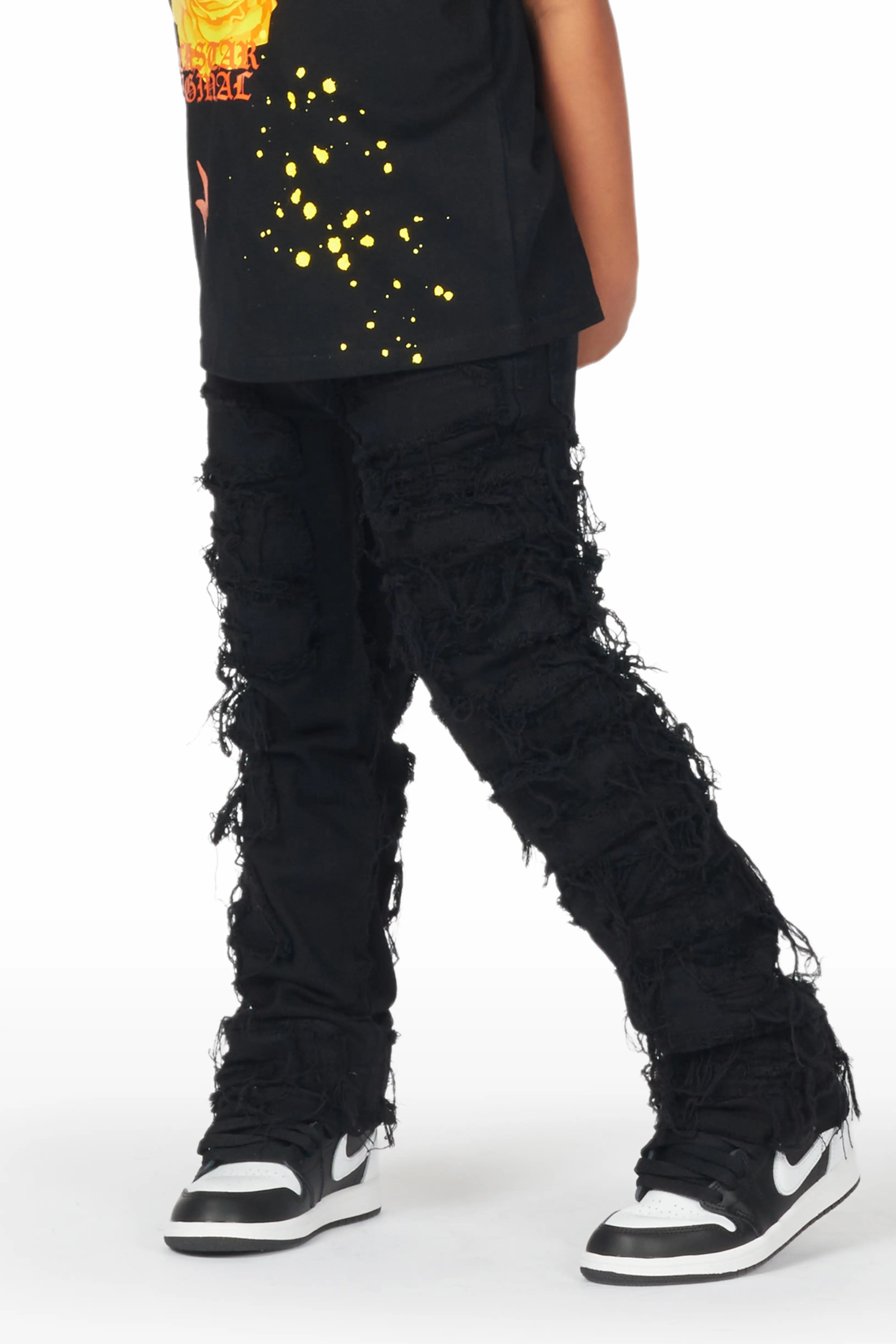 Girls Wanda Black Stacked Flare Jean