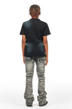 Boys Rugged Black Stacked Flare Jean