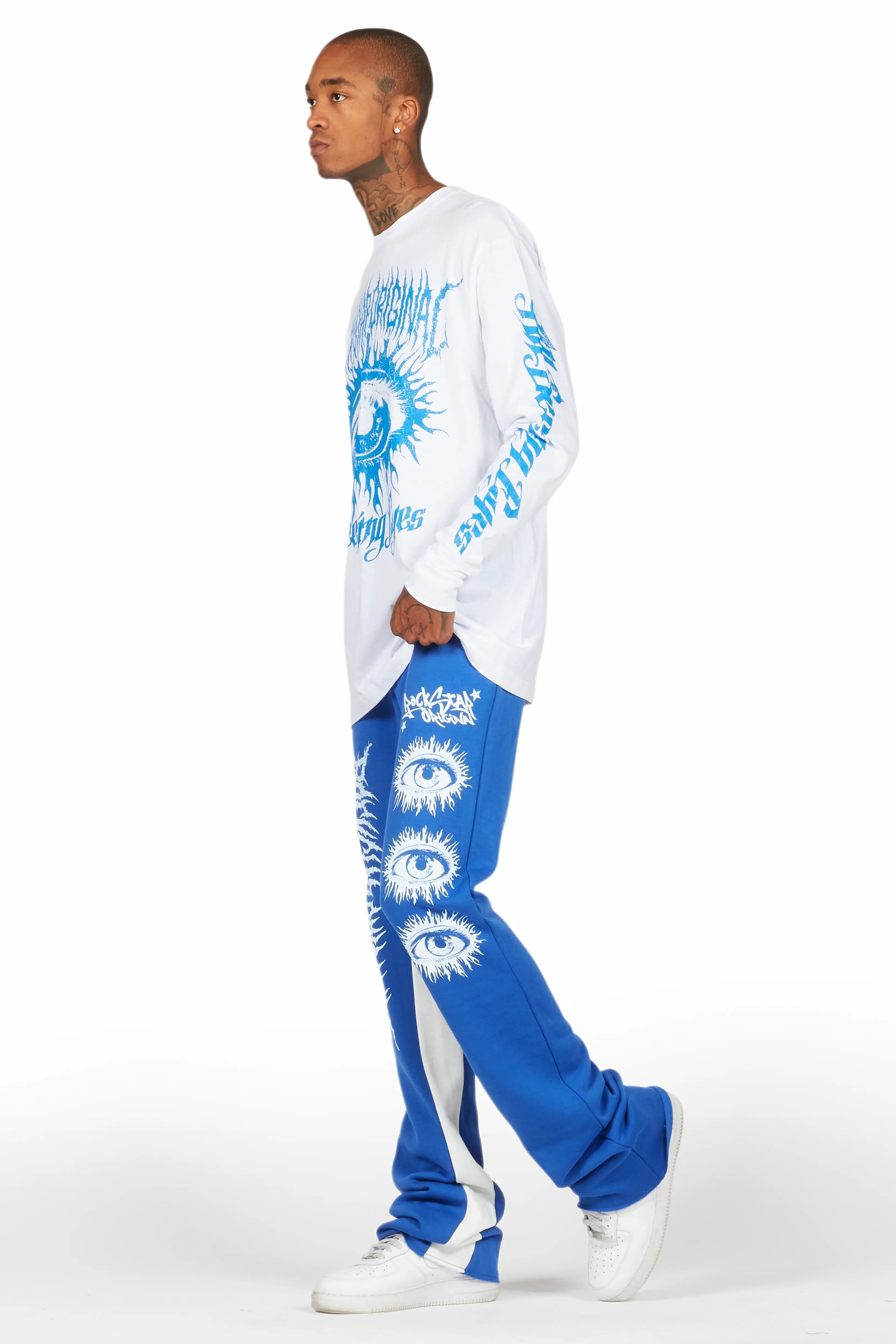 All Seeing Eyes White/Royal Long Sleeve T-Shirt/Baggy Pant Set