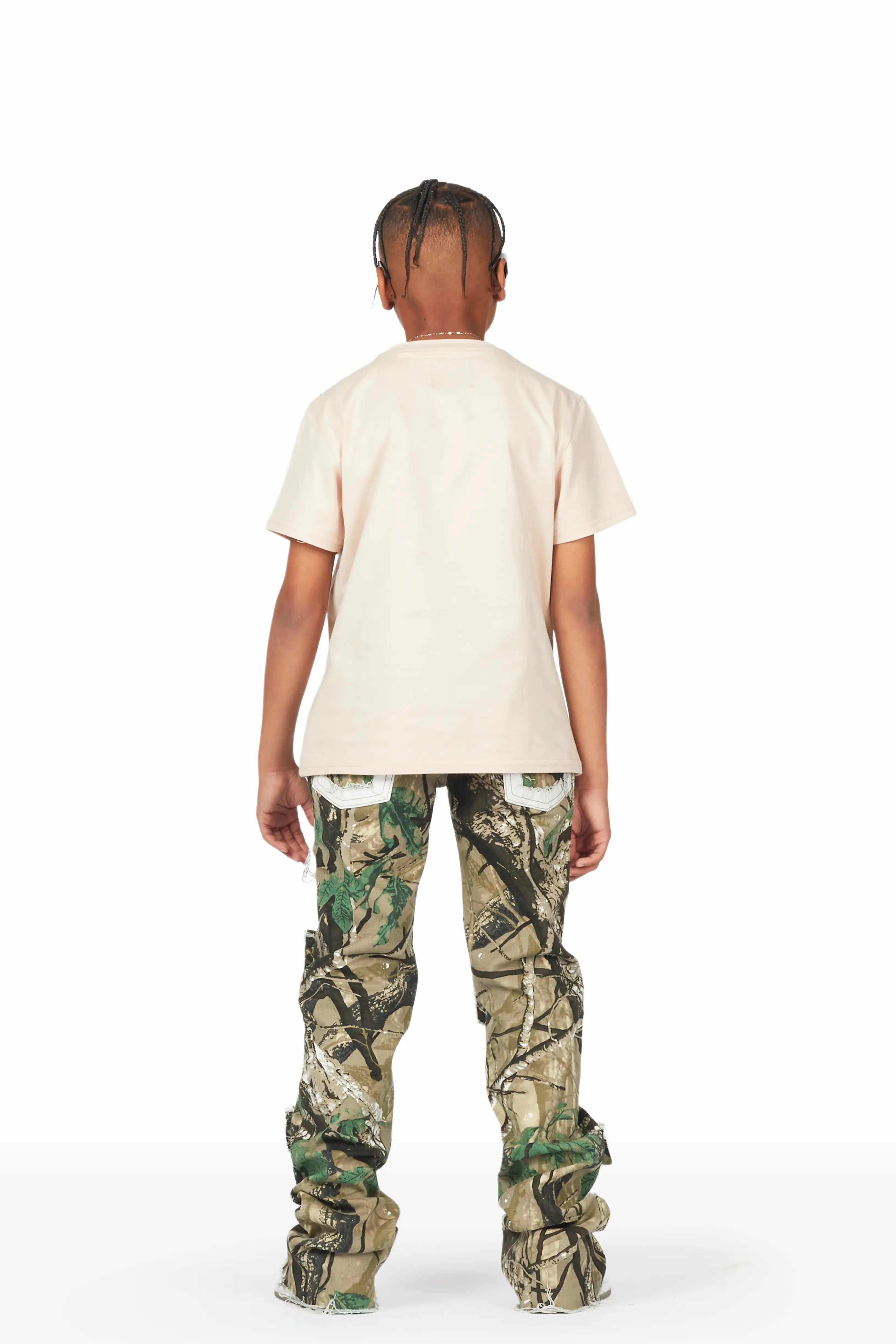 Boys Dane Beige T-Shirt/Super Stacked Flare Jean Set