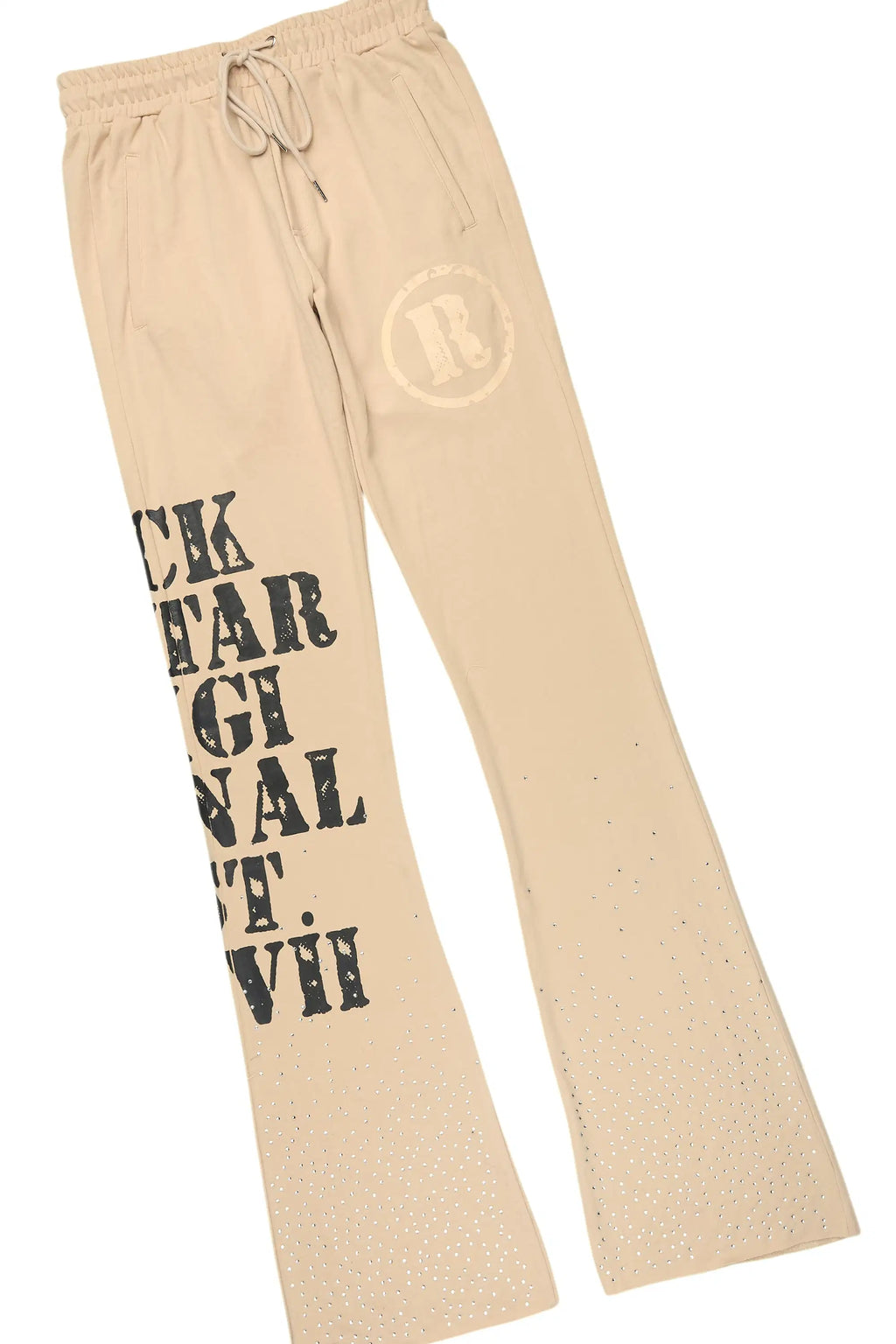 Borya Beige Rhinestone T-Shirt/Baggy Stacked Track Set