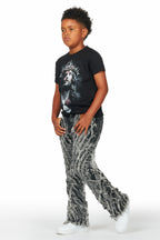 Boys Amina Black T-Shirt/Stack Flare Jean Set