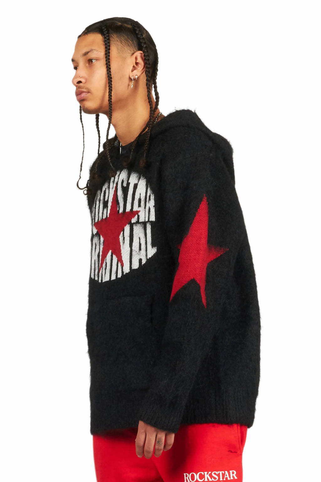 States Black Graphic Knitted Mohair Hoodie