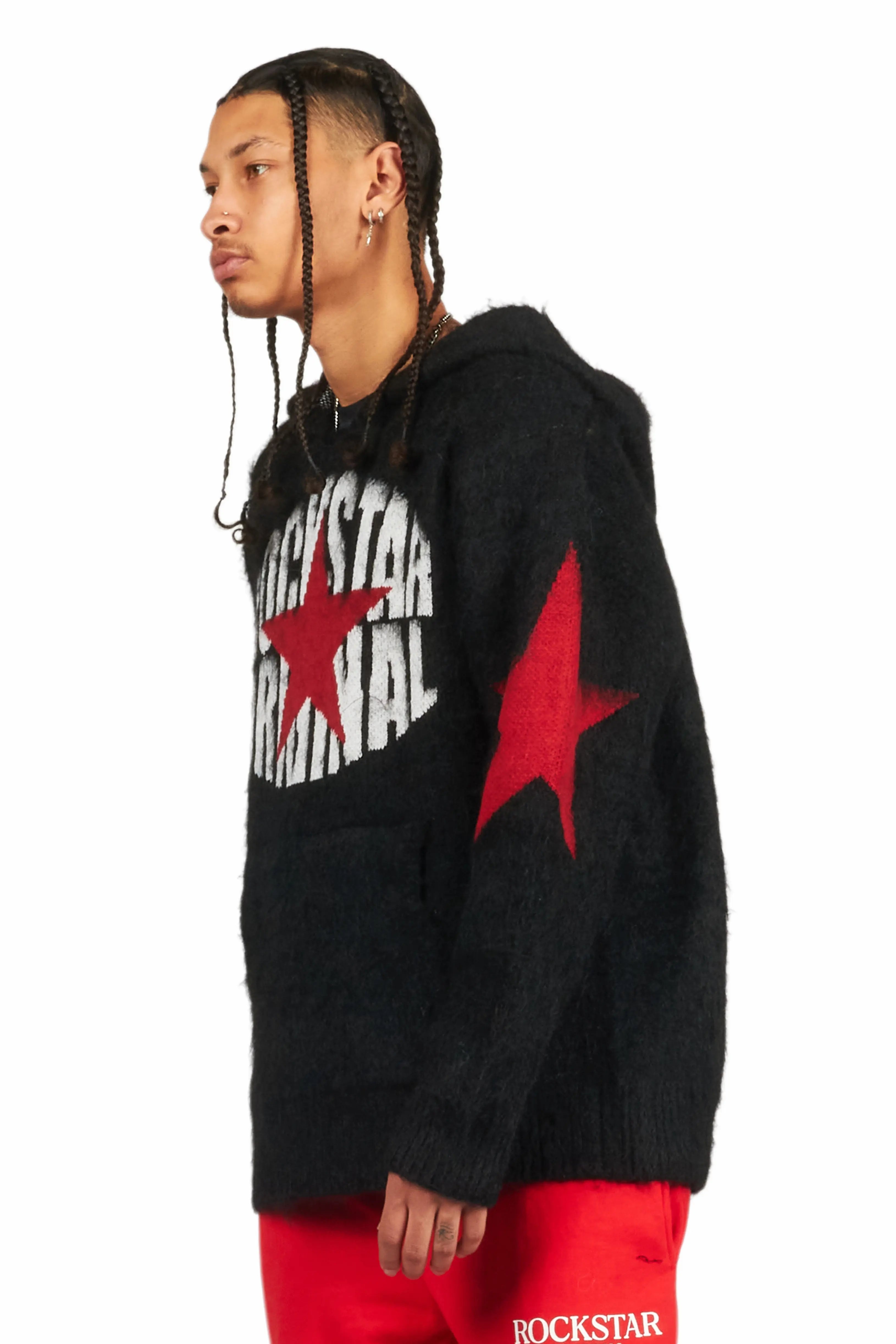 States Black Graphic Knitted Mohair Hoodie