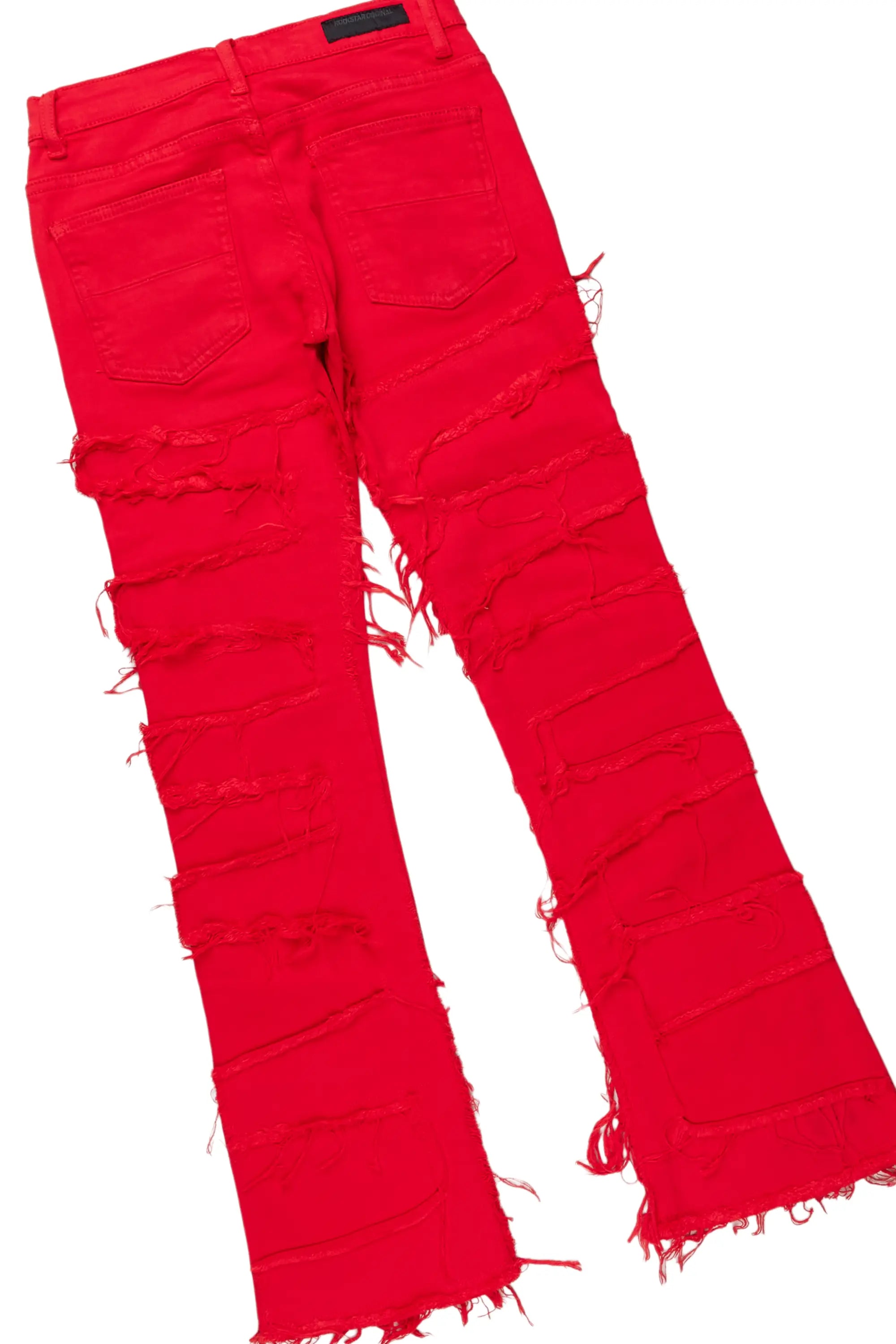 Girls Isabella White/Red T-Shirt/Stacked Flare Jean Set