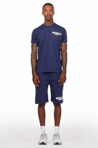Sana Navy T-Shirt/Raw Edge Short Set