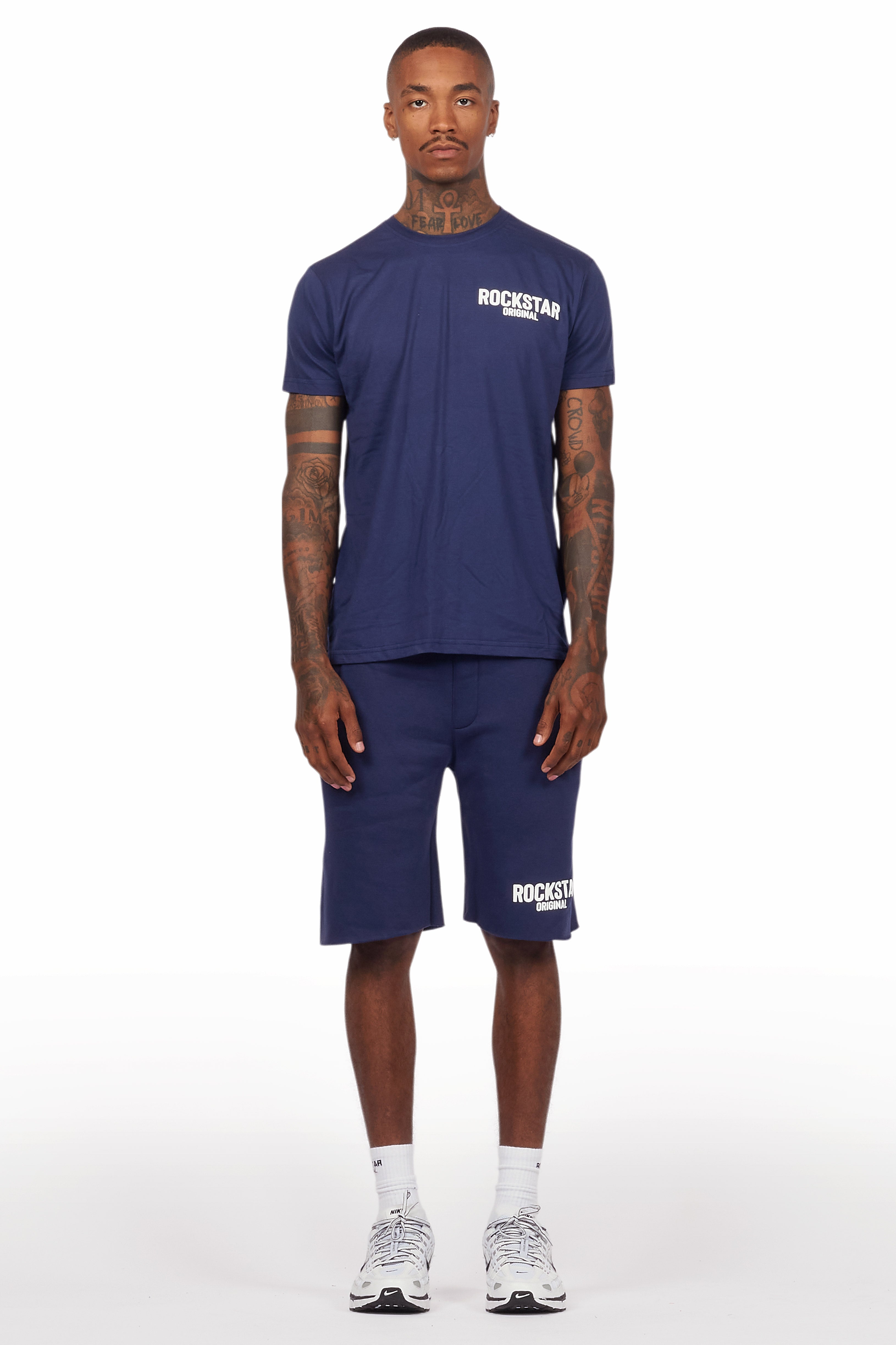 Sana Navy T-Shirt/Raw Edge Short Set