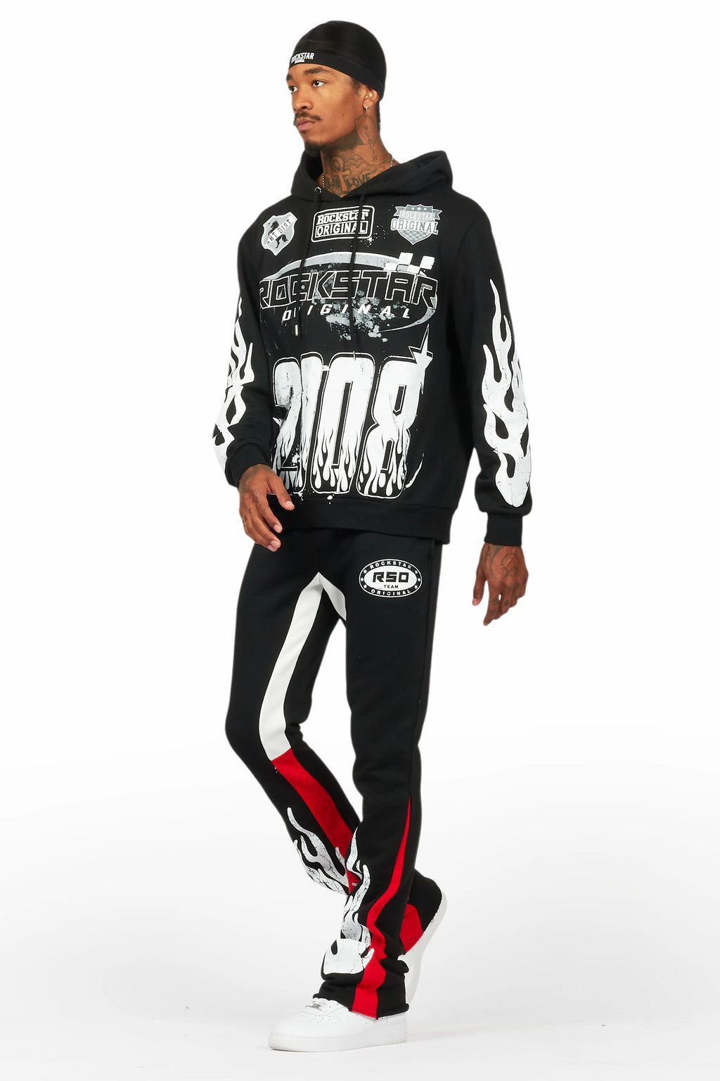 Amos Black/Red Hoodie/Stacked Flare Pant Set