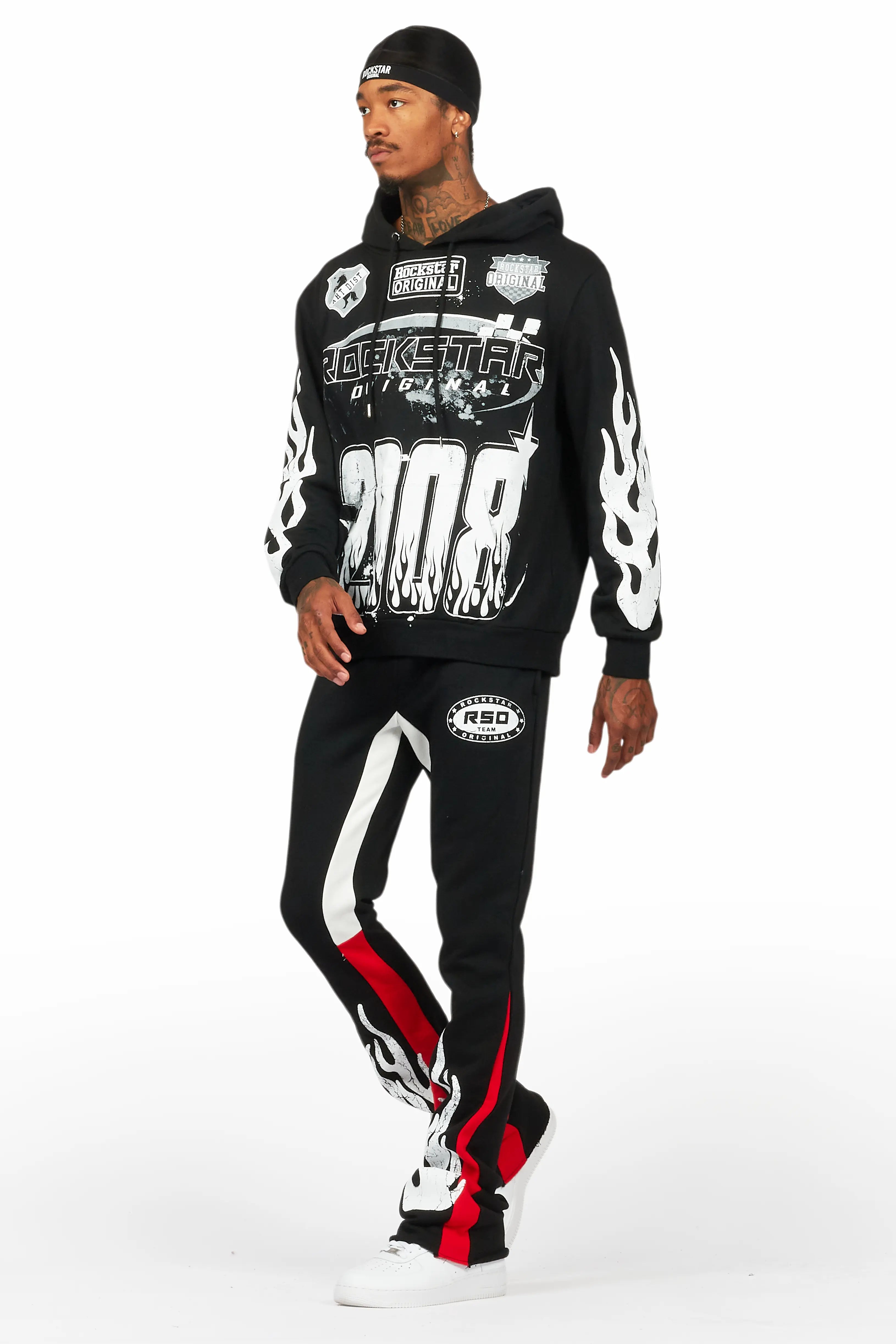 Amos Black/Red Hoodie/Stacked Flare Pant Set