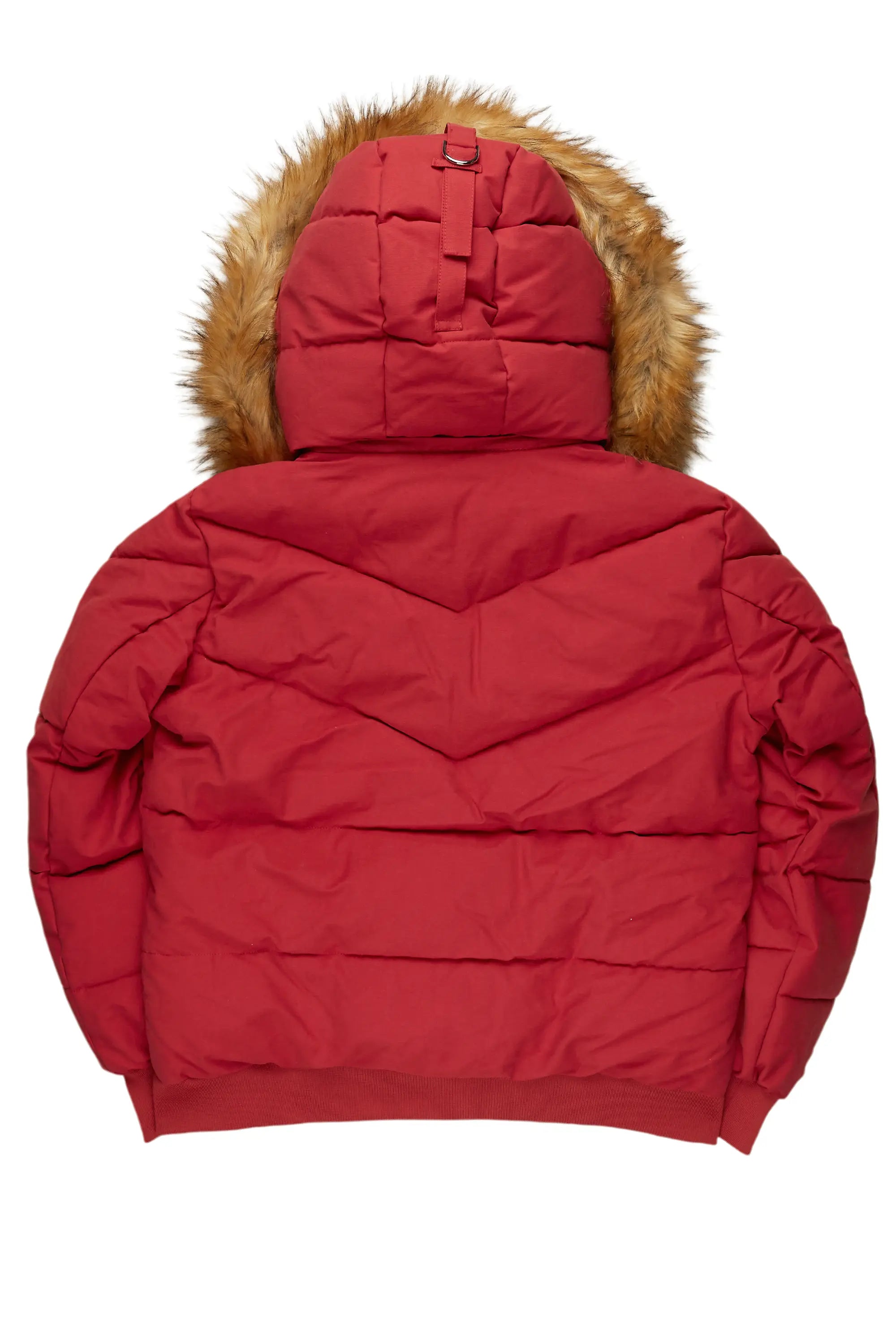 Langston Red Puffer Jacket with Fur Hood