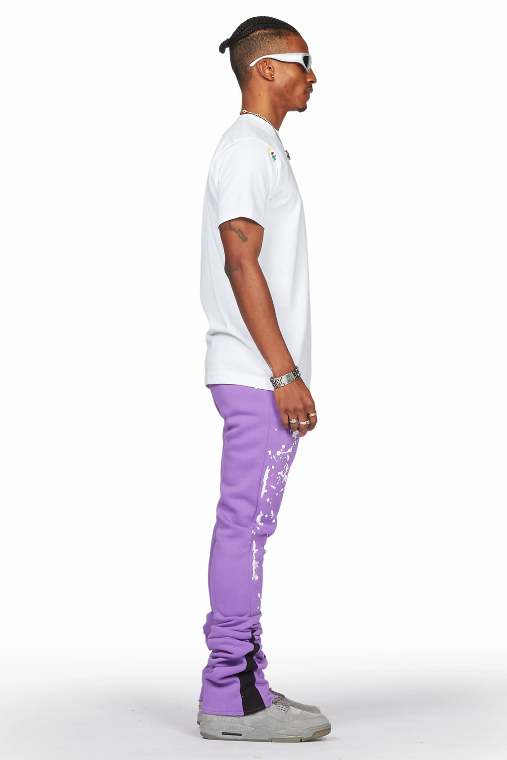 Damone Purple Super Stacked Flare Track Pant