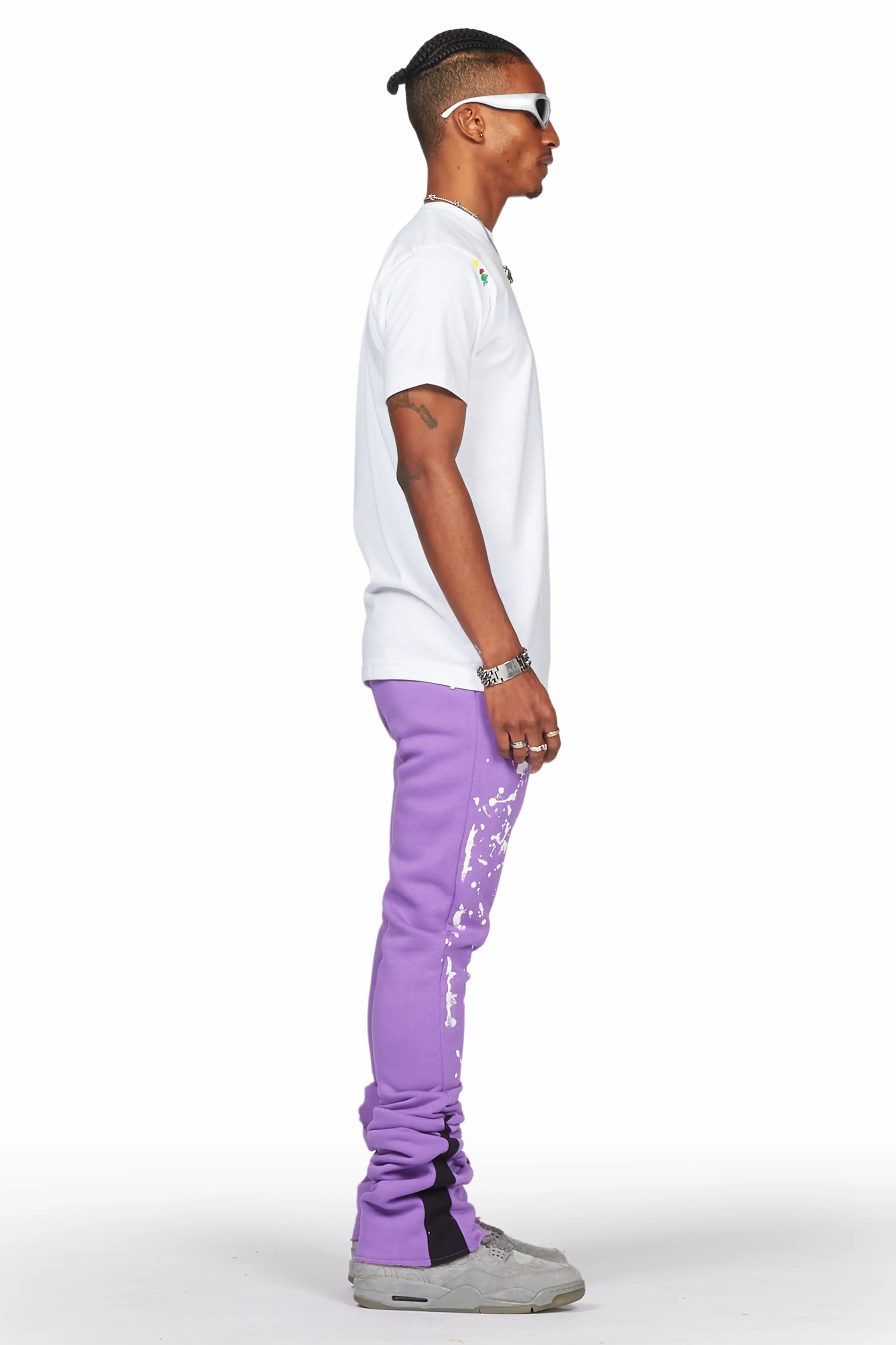 Damone Purple Super Stacked Flare Track Pant