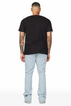 Luis Heather Grey Patchwork Stacked Flare Pants