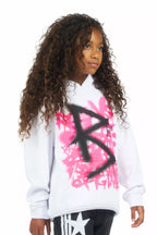 Girls Nahomy White/Pink Graphic Hoodie