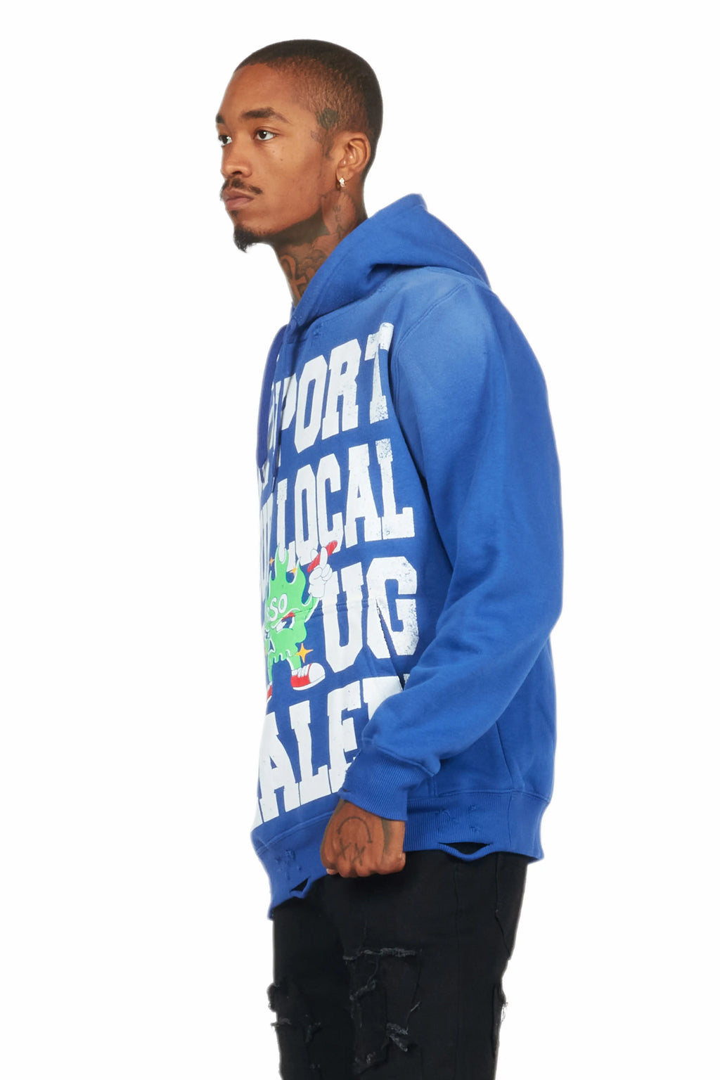 Tarl Royal Blue Distressed Graphic Hoodie