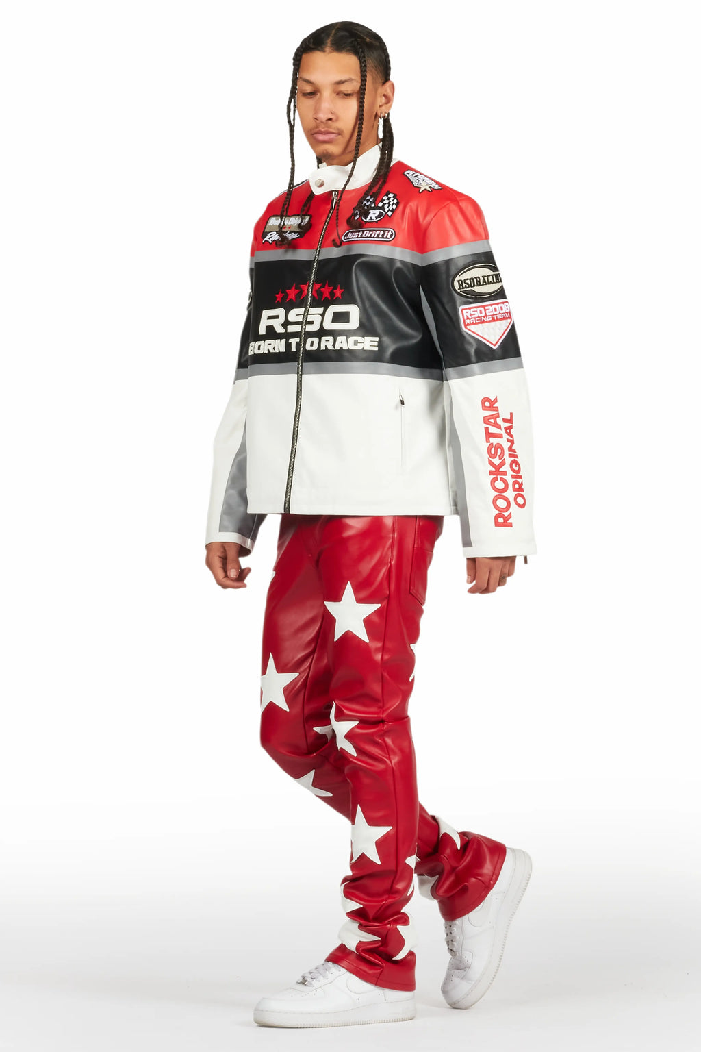 Steen Red PU Stacked Flare Jean