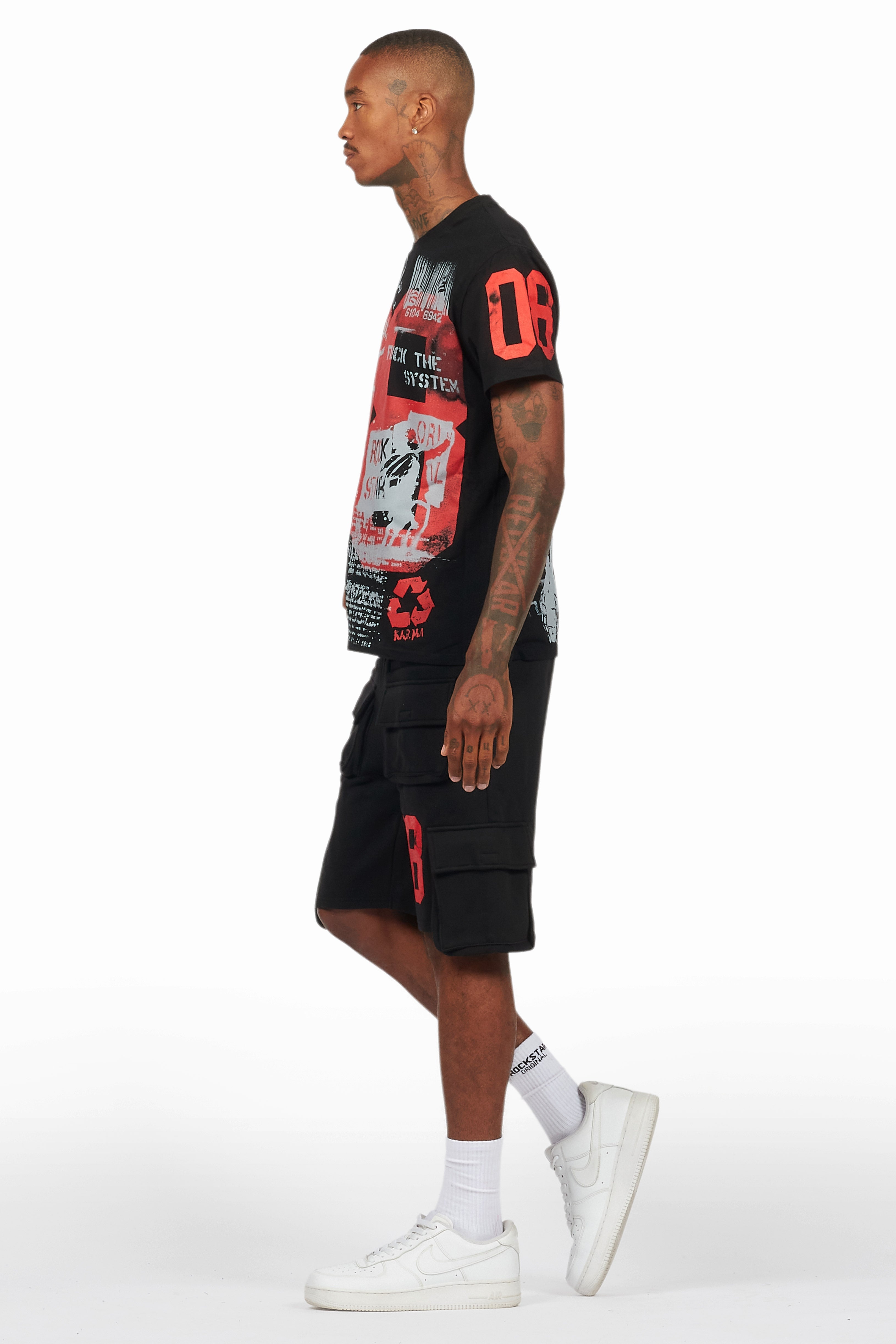 Grill Black/Red Cargo Short Set