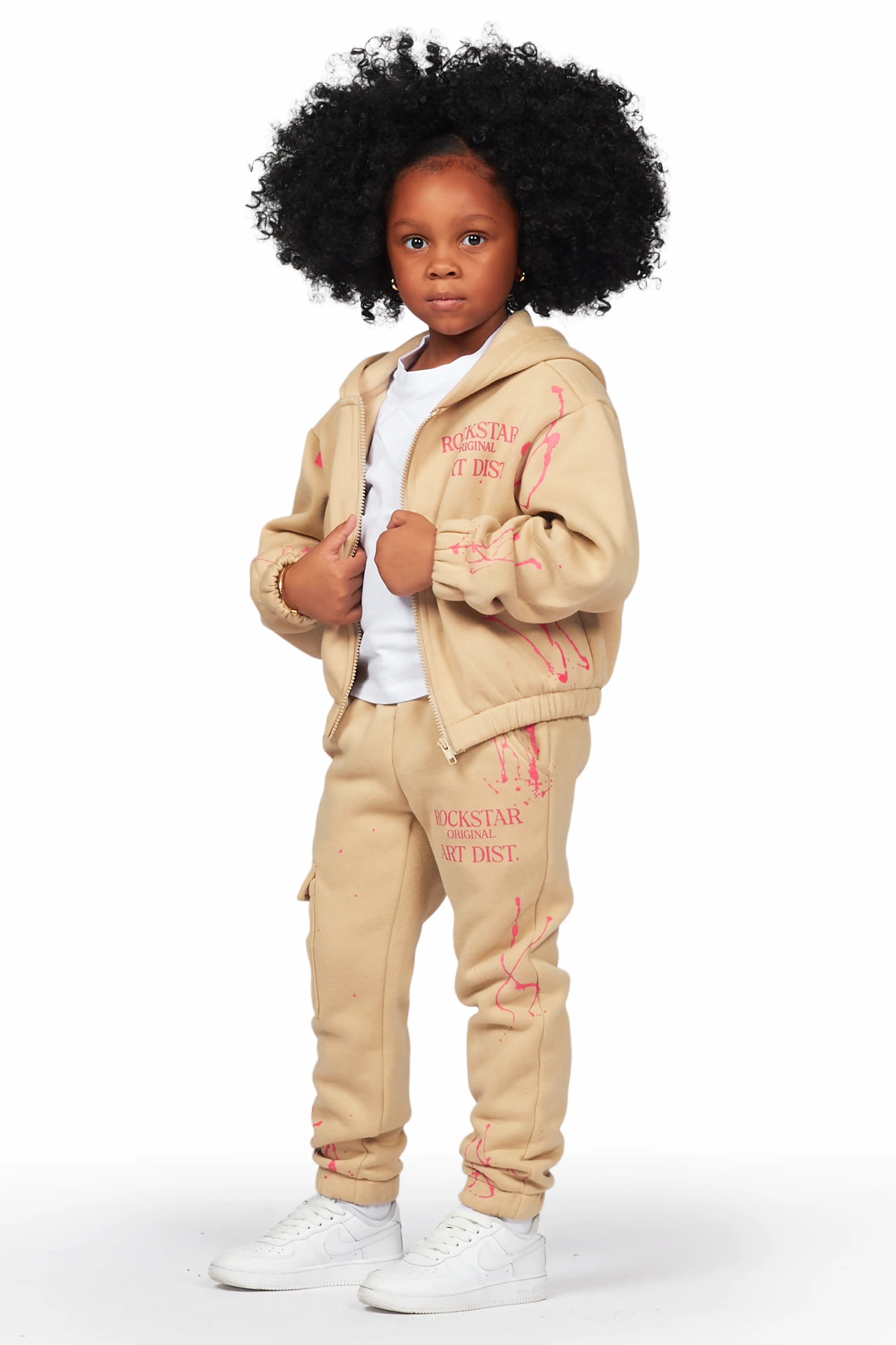 Girls Bass Light Mocha Zip Up Hoodie Pant Set