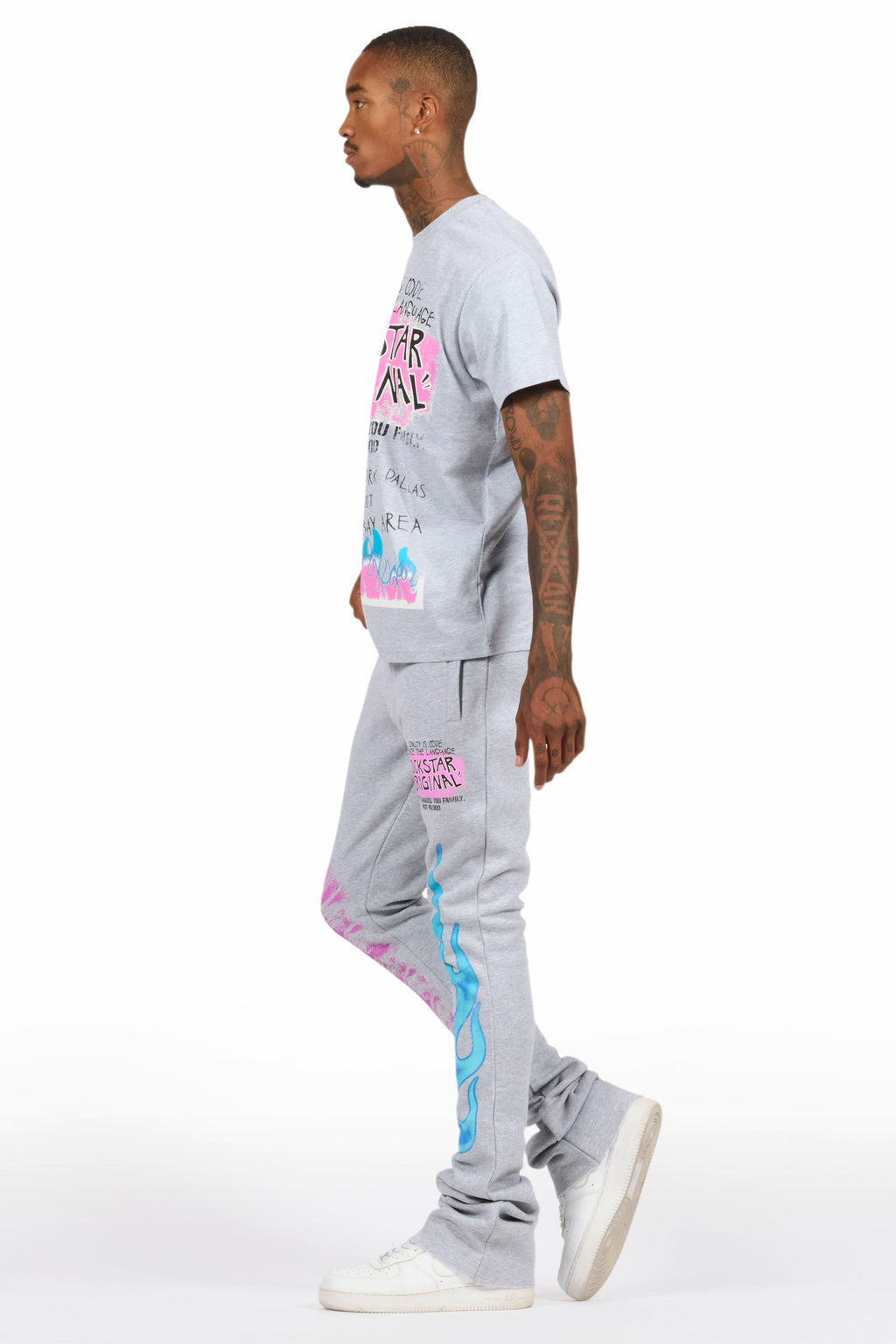 Beno Heather Grey T-Shirt/Stacked Flare Track Set
