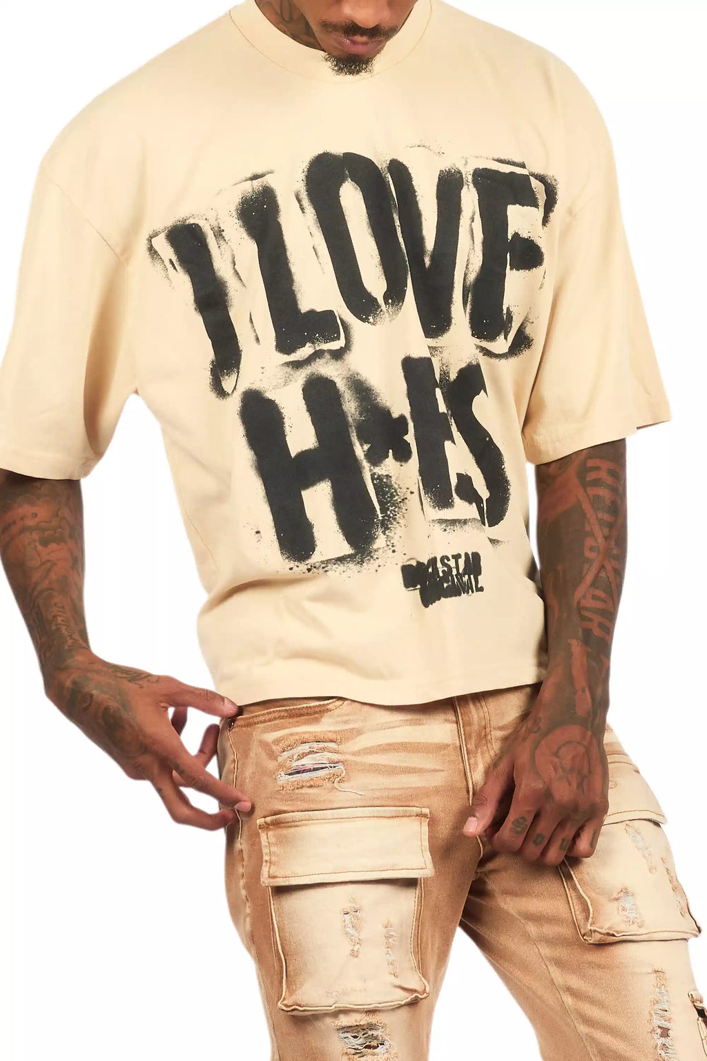 Banyan Beige/Black Boxy Crop T-Shirt