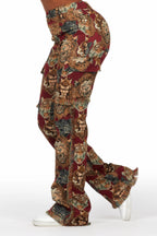 Khadiyah Red Animal Print Tapestry Stacked Pant