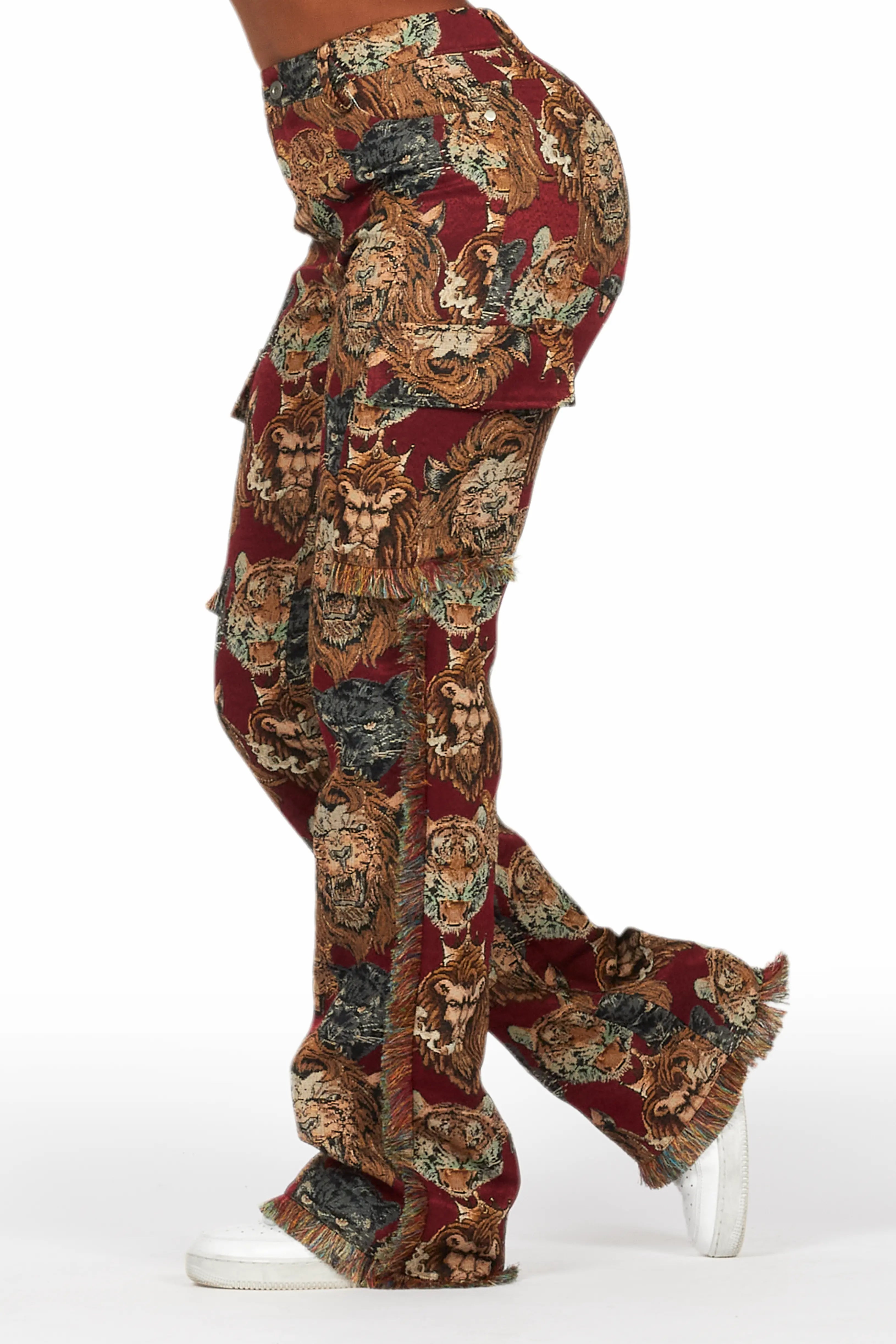 Khadiyah Red Animal Print Tapestry Stacked Pant