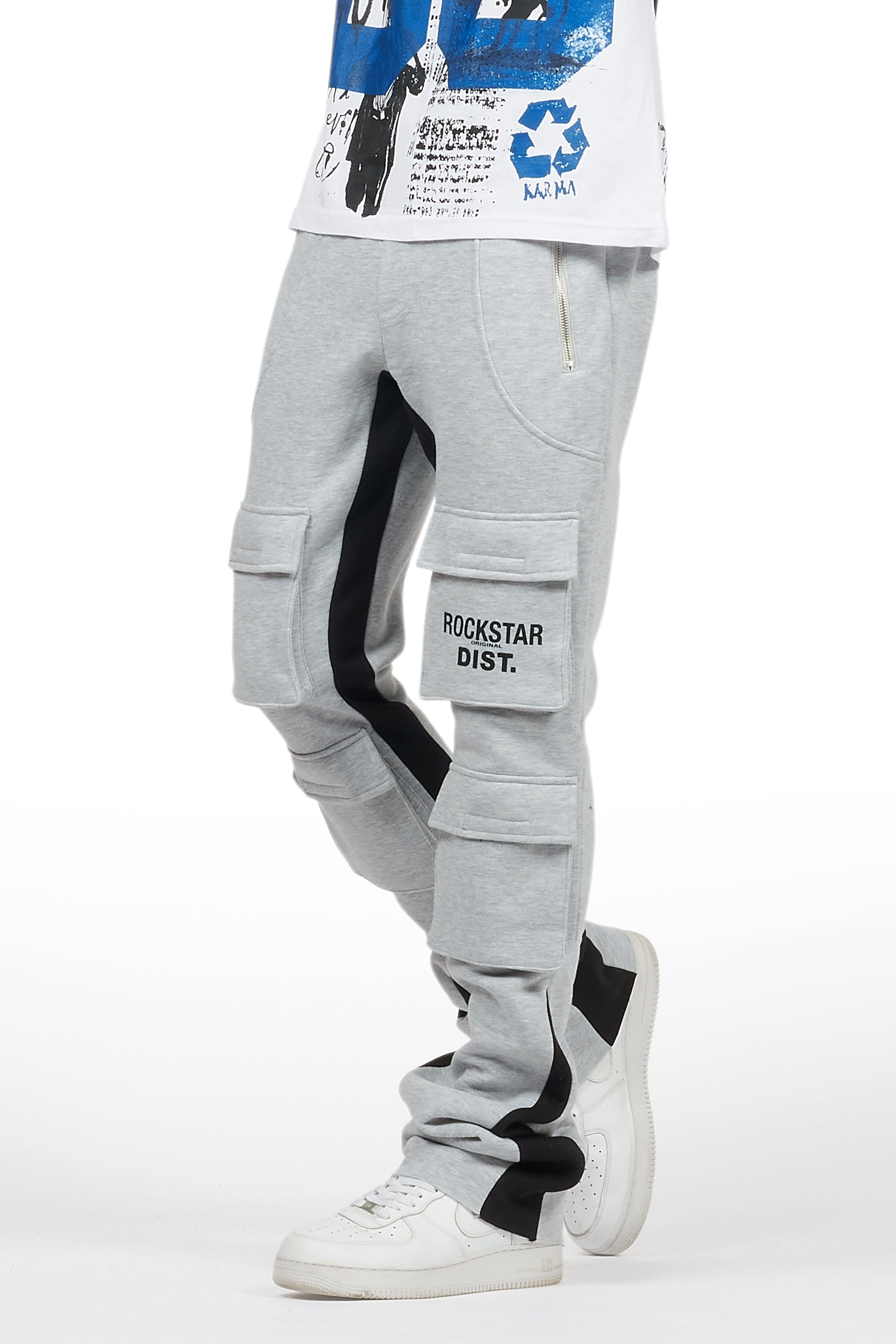 Antoon Heather Grey Stacked Flare Track Pant