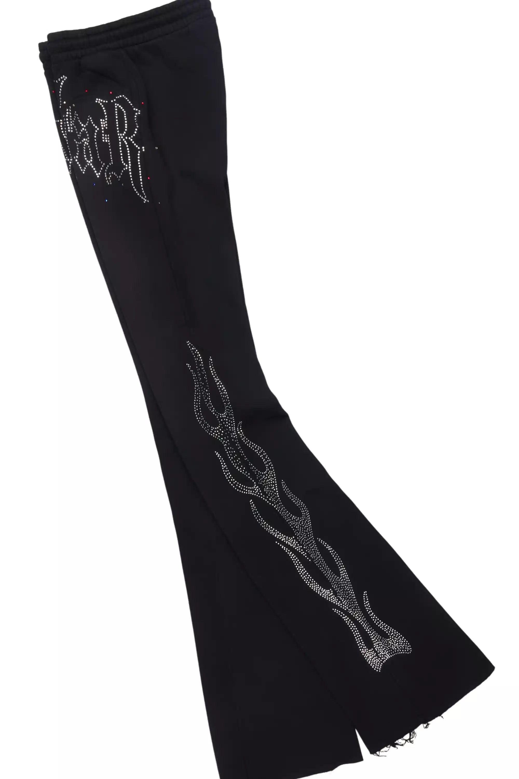 Mares Black Rhinestone Hoodie Relaxed Track Set