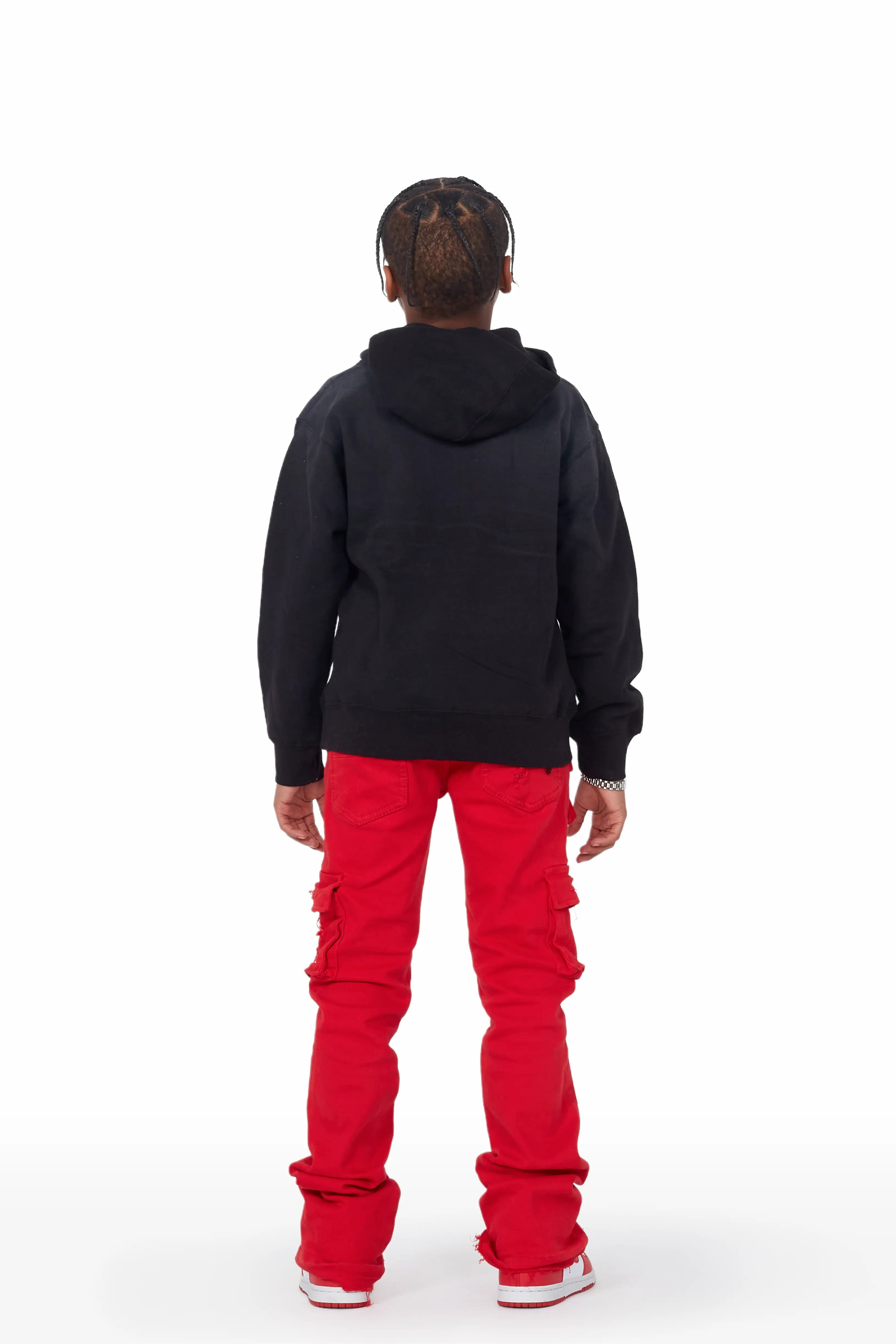 Boys Zaire Red Cargo Super Stacked Flare Jean