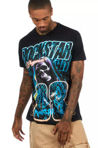 Kruz Black/Blue Oversized Graphic T-Shirt