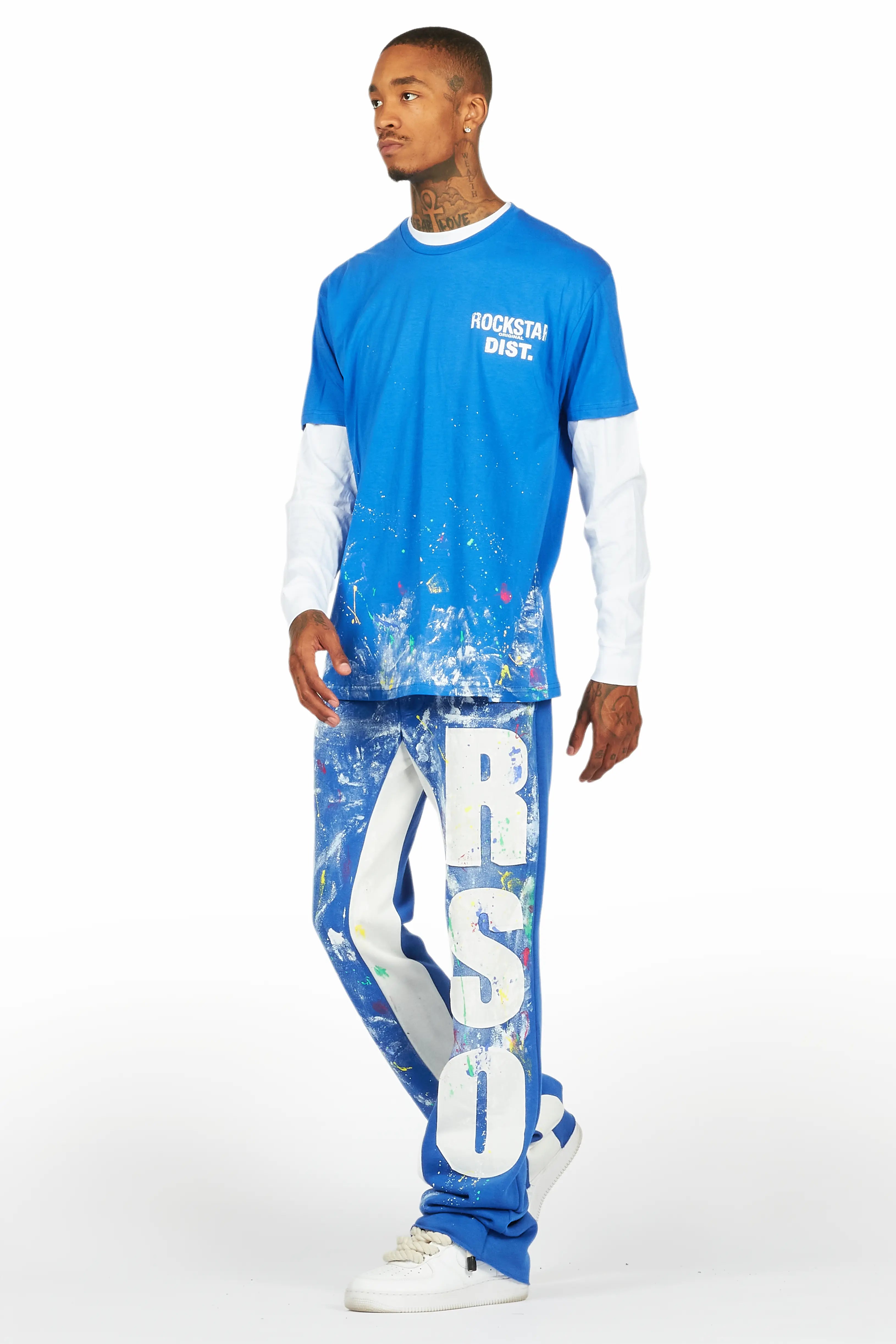 Aliyas White/Royal Double Layer T-Shirt/Baggy Pant Set