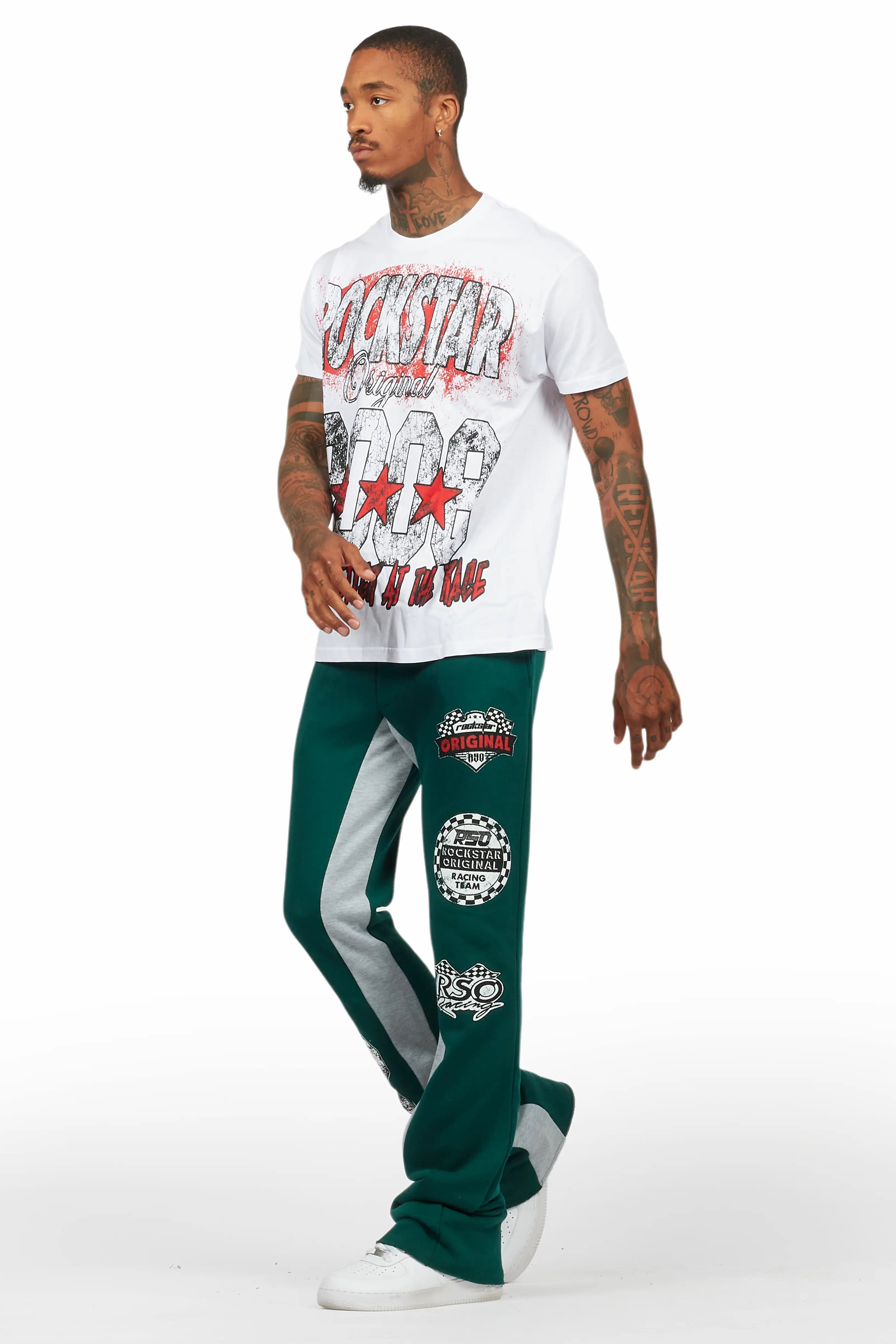 Racing Grung White/Green T-Shirt/Stacked Baggy Track Pant Set