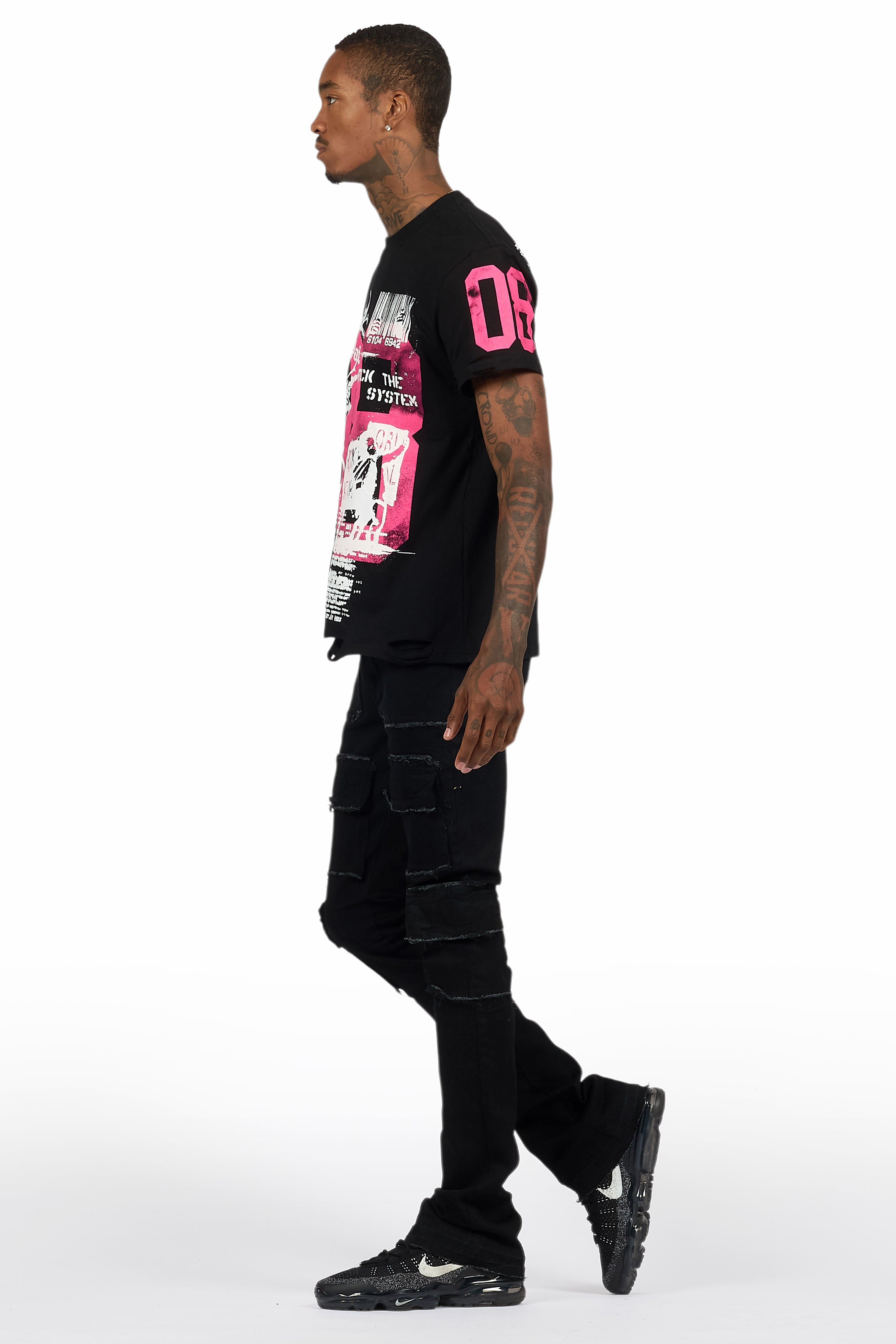 Grill Black T-Shirt/Stacked Flare Cargo Jean