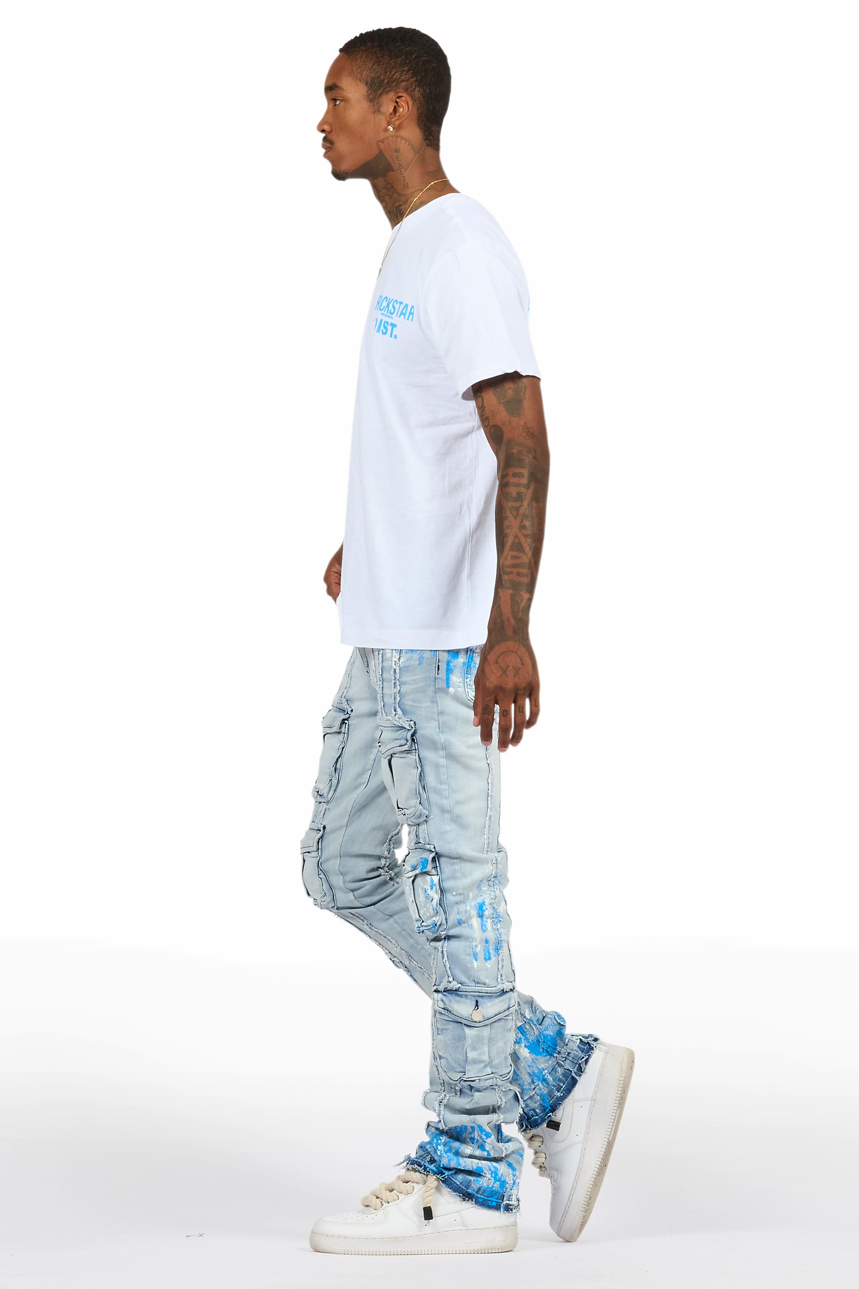Quentin White/Blue T-Shirt/Stacked Flare Jean Set