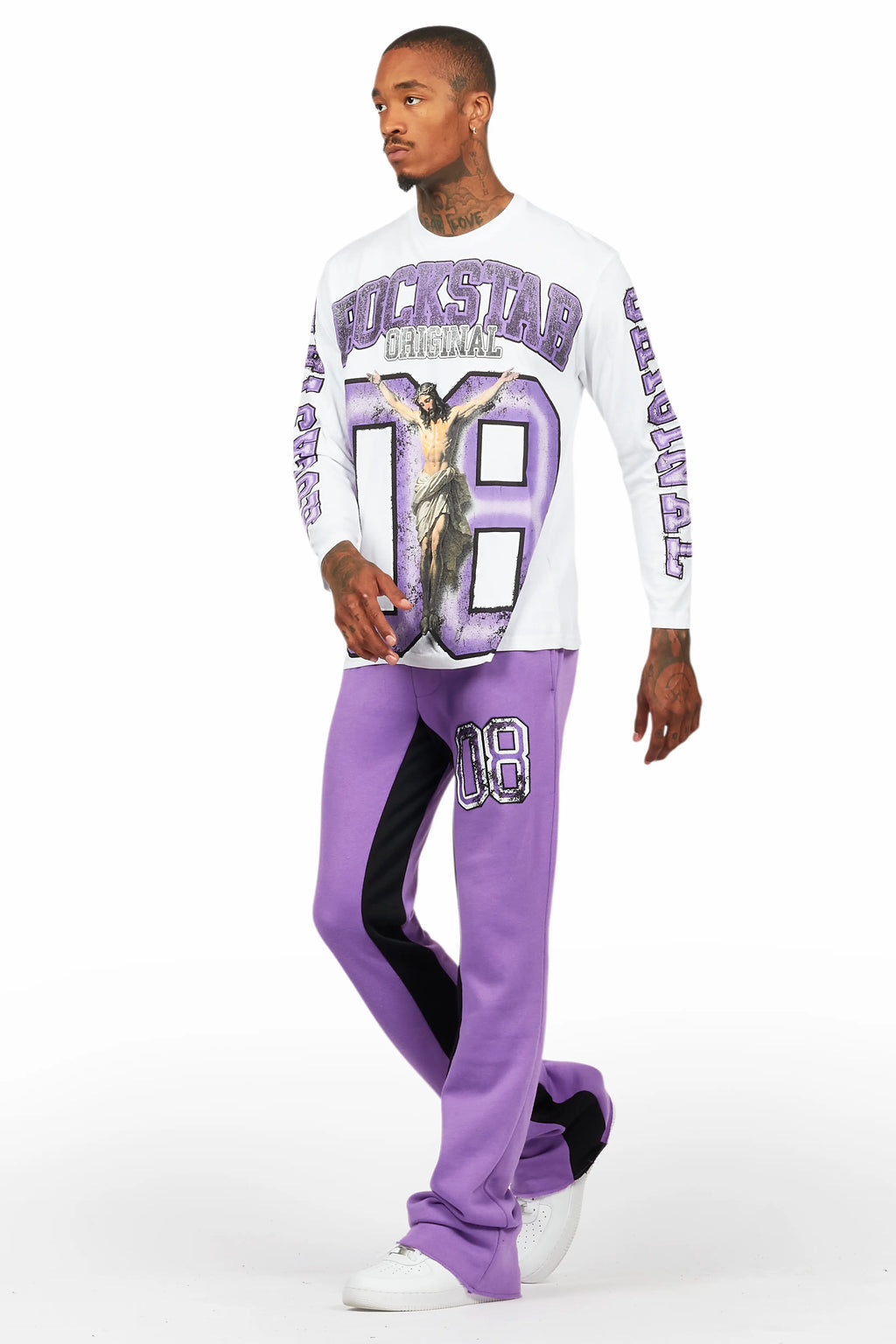 Fields Purple/White Long Sleeve T-Shirt/Baggy Pant Set
