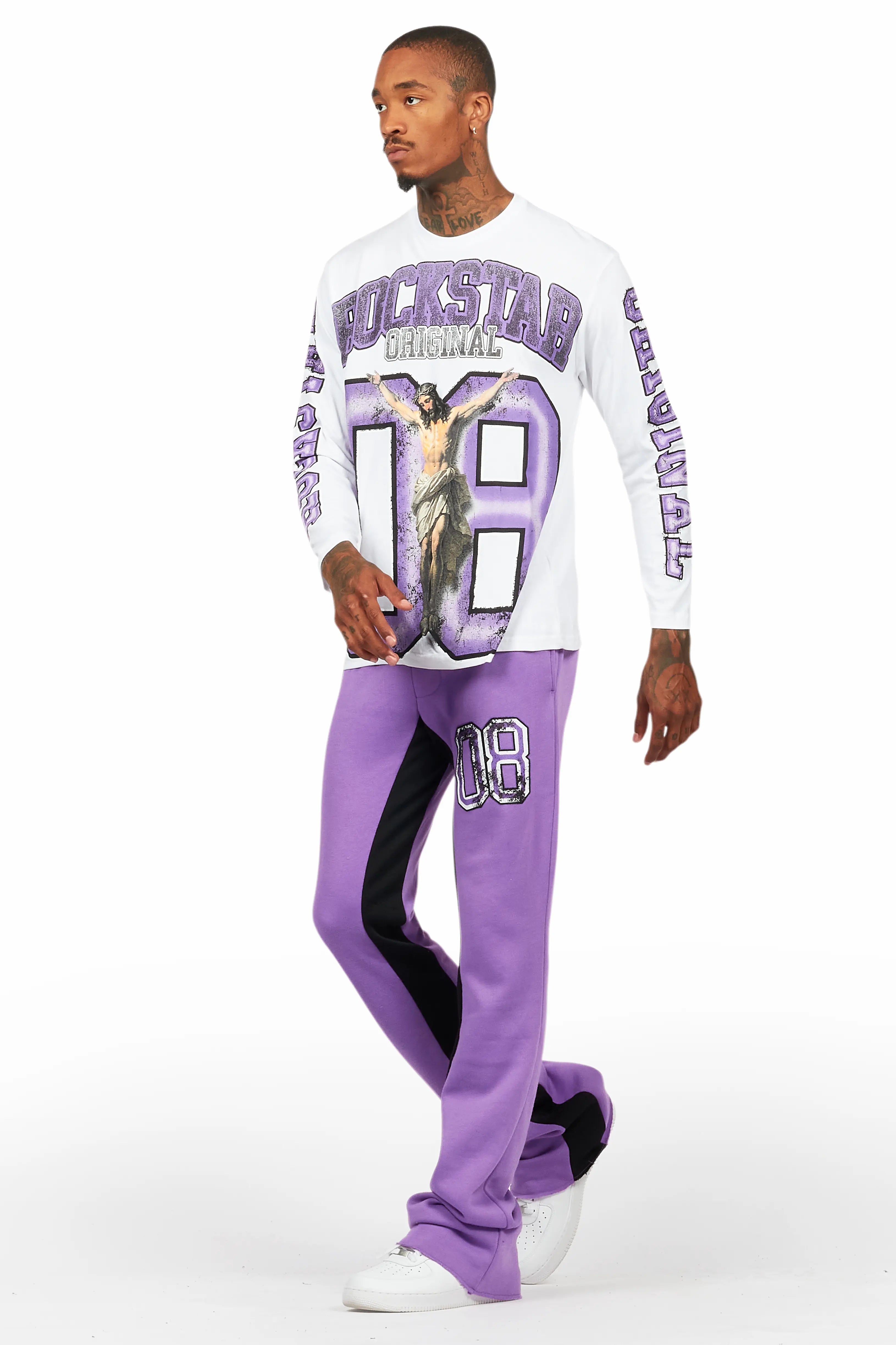 Fields Purple/White Long Sleeve T-Shirt/Baggy Pant Set