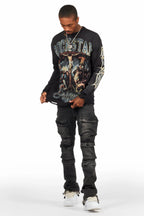 Jan Black Stacked Flare Cargo Jean