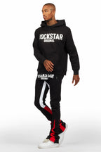 Sana Black/White Hoodie/Stacked Flare Track Pant Set