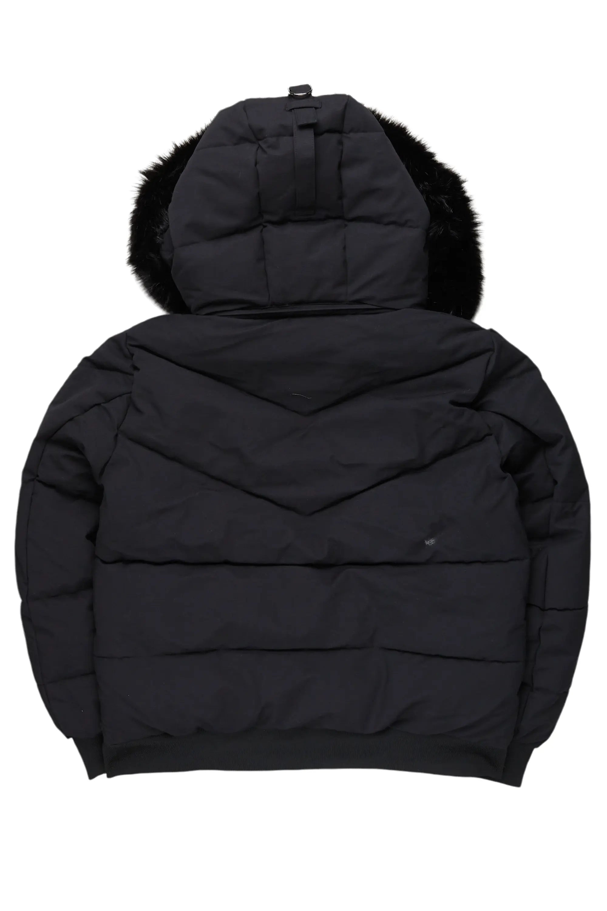 Langston Black Puffer Jacket with Fur Hood