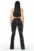 Shikira Black Marble Stacked Flare Jean