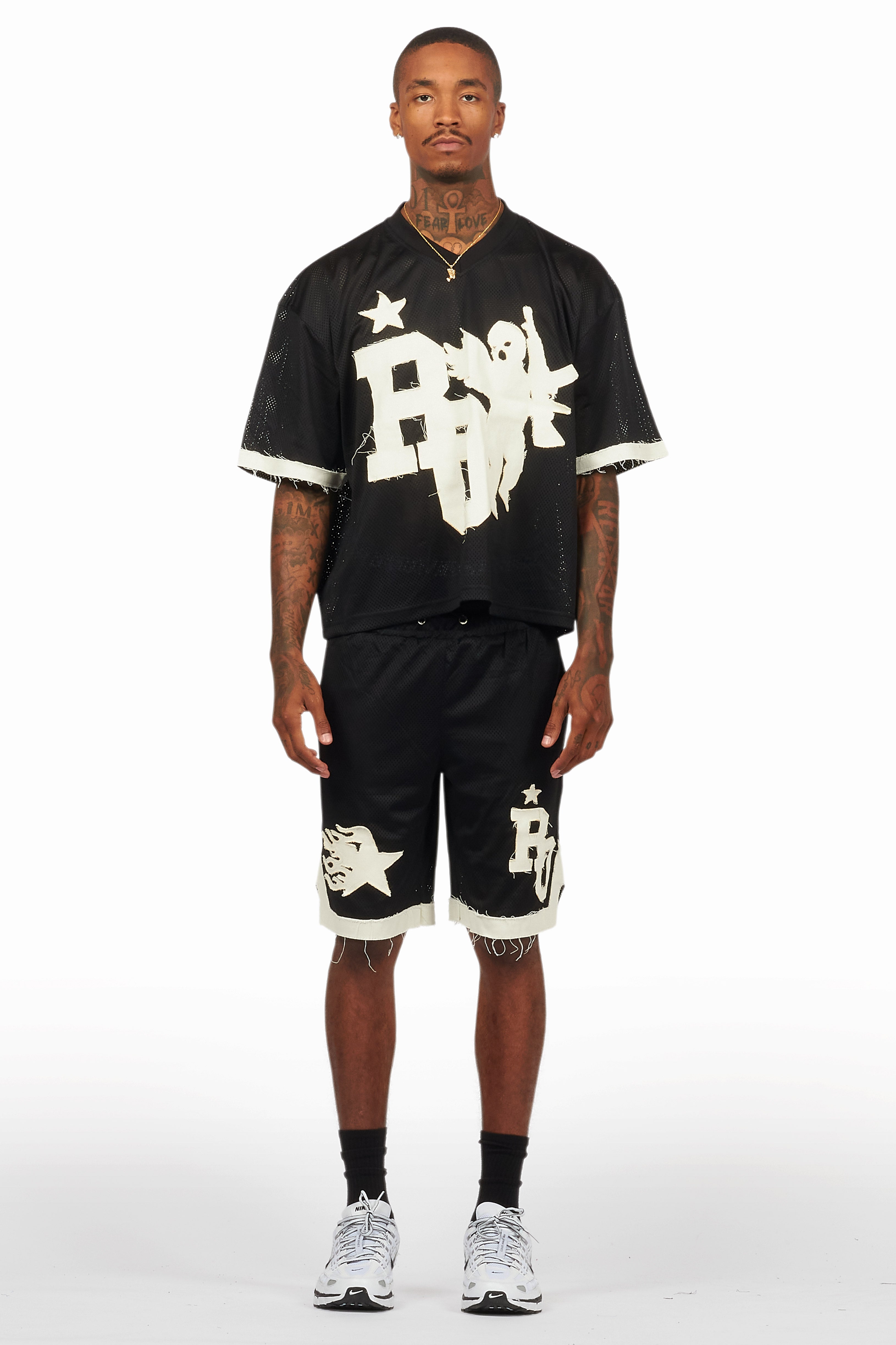 Pluton Black Mesh T-Shirt/Short Set