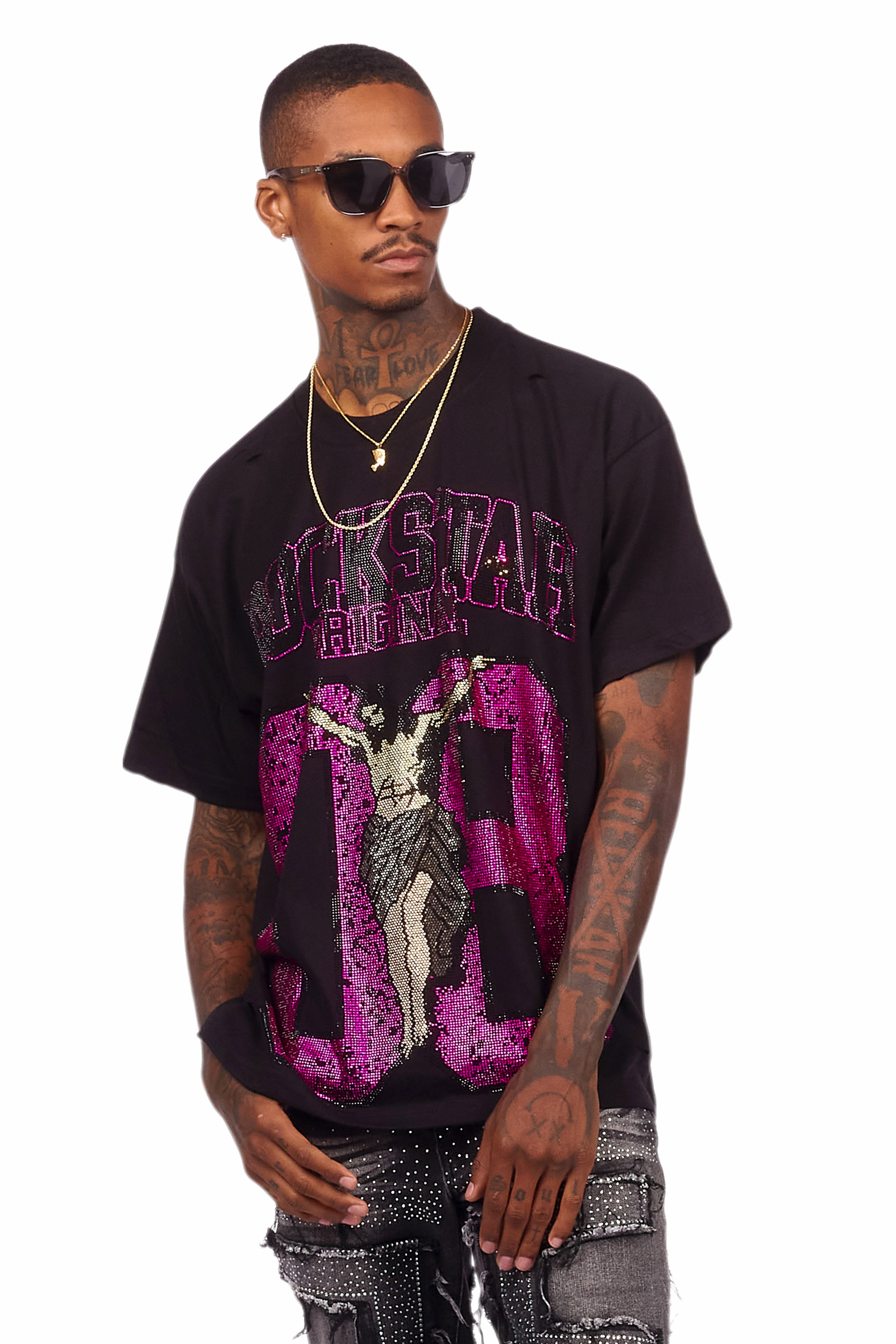 Cavan Black/Pink Rhinestone Graphic T-Shirt