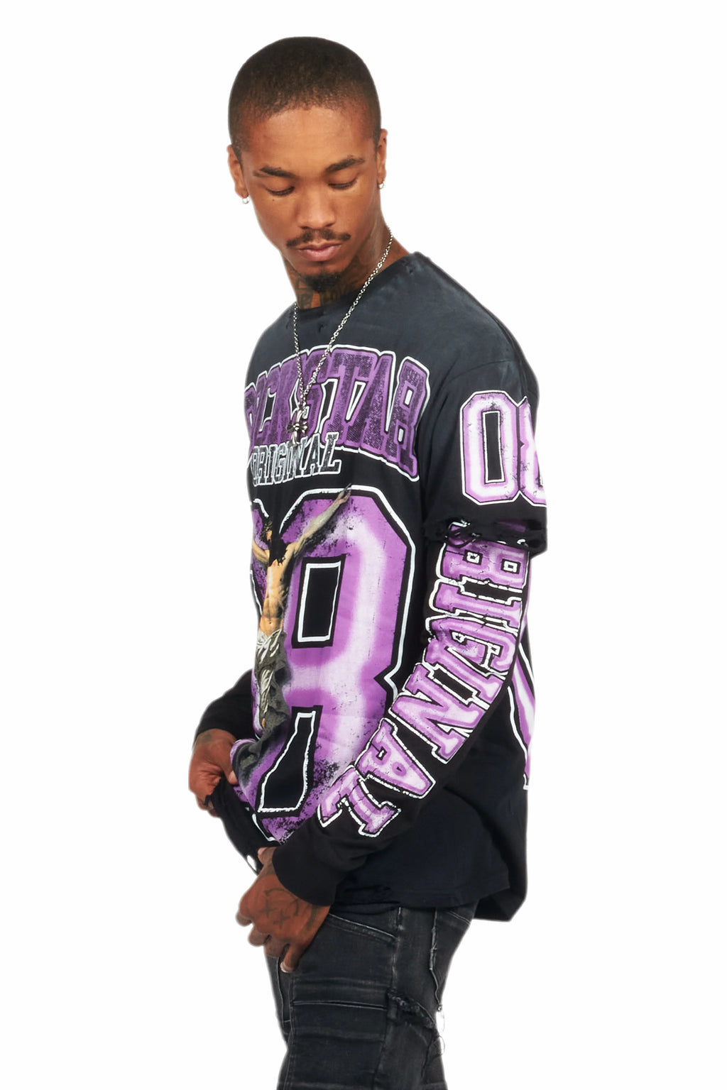Fields Black/Purple Double Layer Long Sleeve Graphic T-Shirt