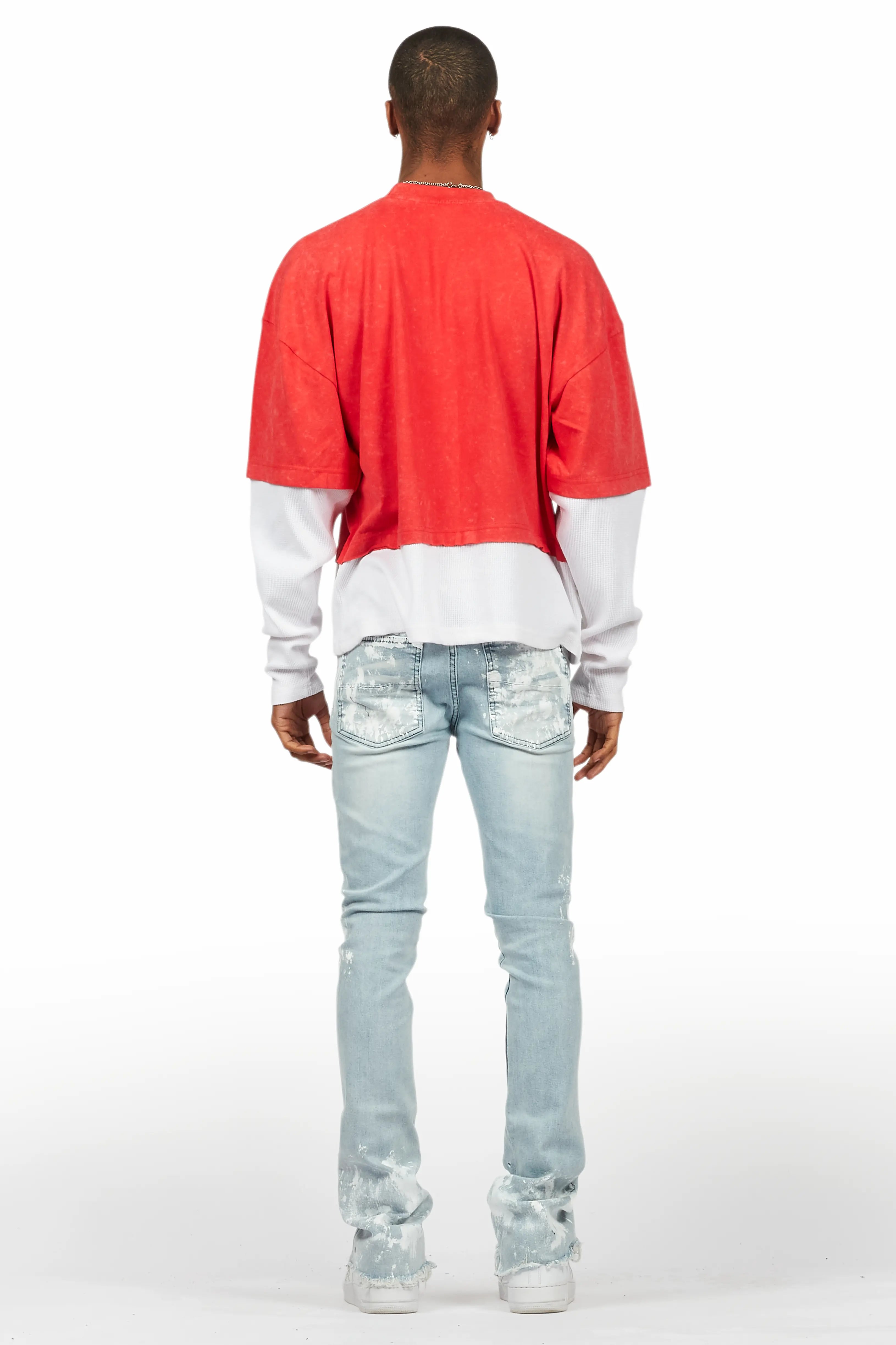 Kodak Blue/White Painter Stacked Flare Jean