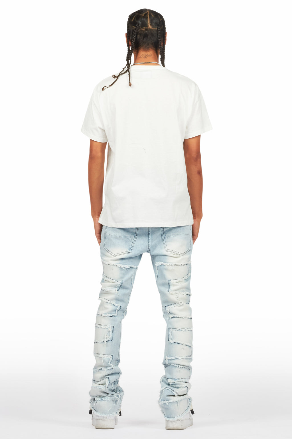 Shake Light Blue Rhinestone Stacked Flare Jean