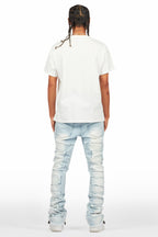 Shake Light Blue Rhinestone Stacked Flare Jean