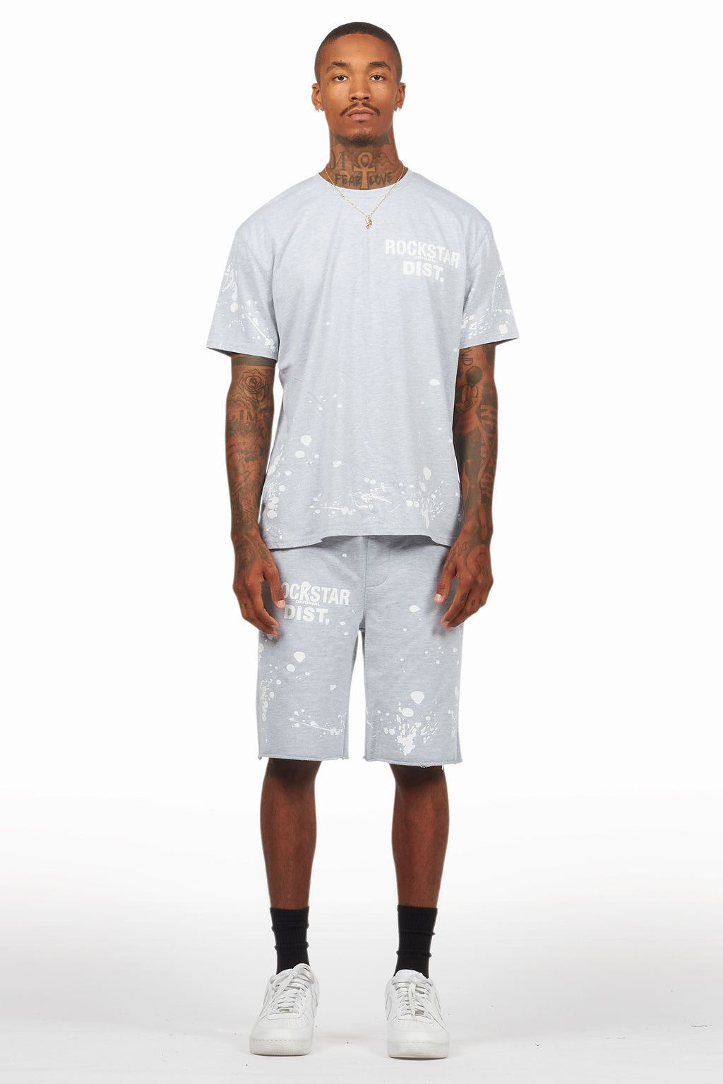 Rafix Heather Grey Graphic T-Shirt Short Set