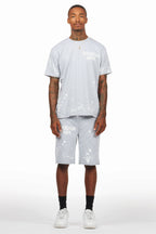 Rafix Heather Grey Graphic T-Shirt Short Set
