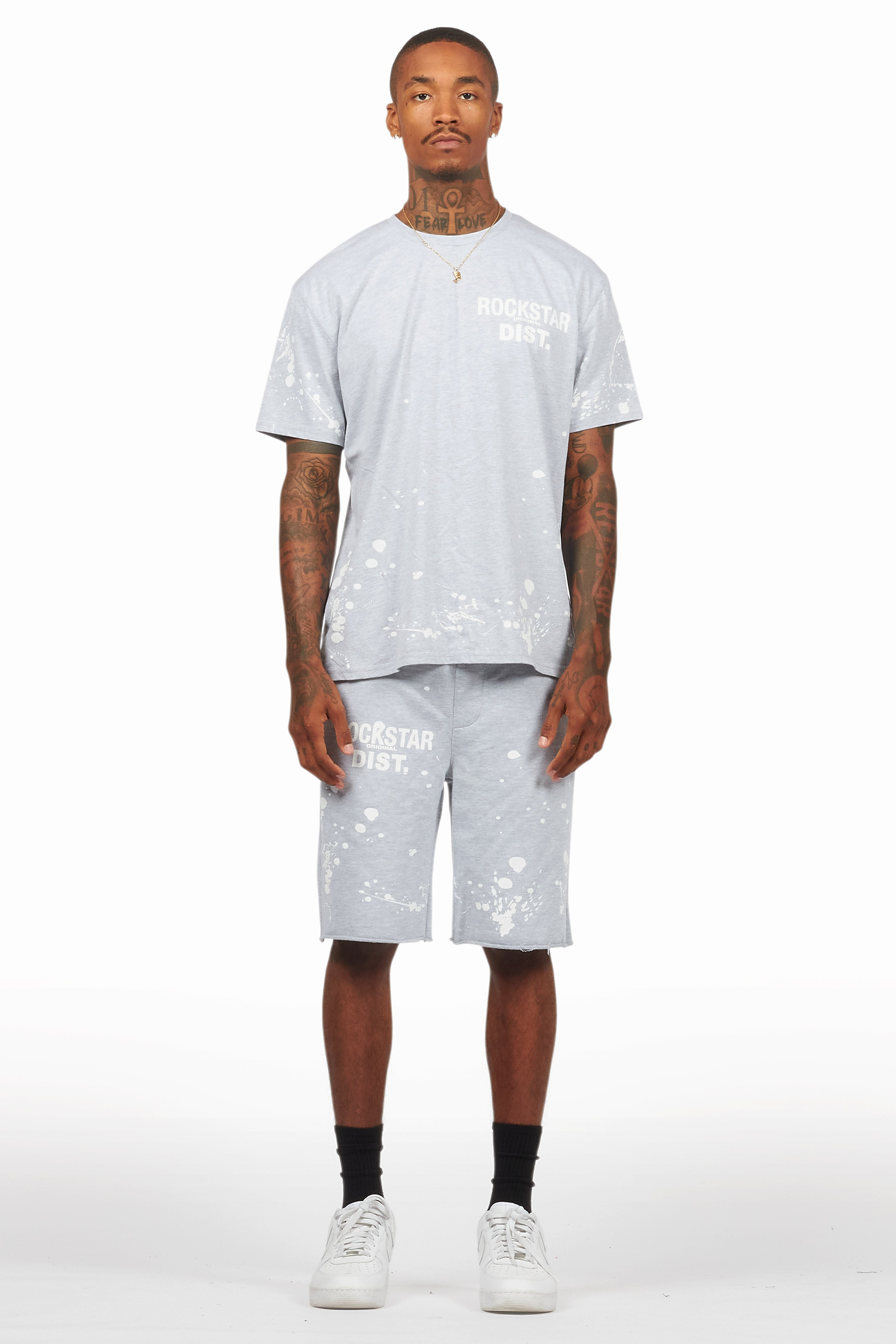 Rafix Heather Grey Graphic T-Shirt Short Set