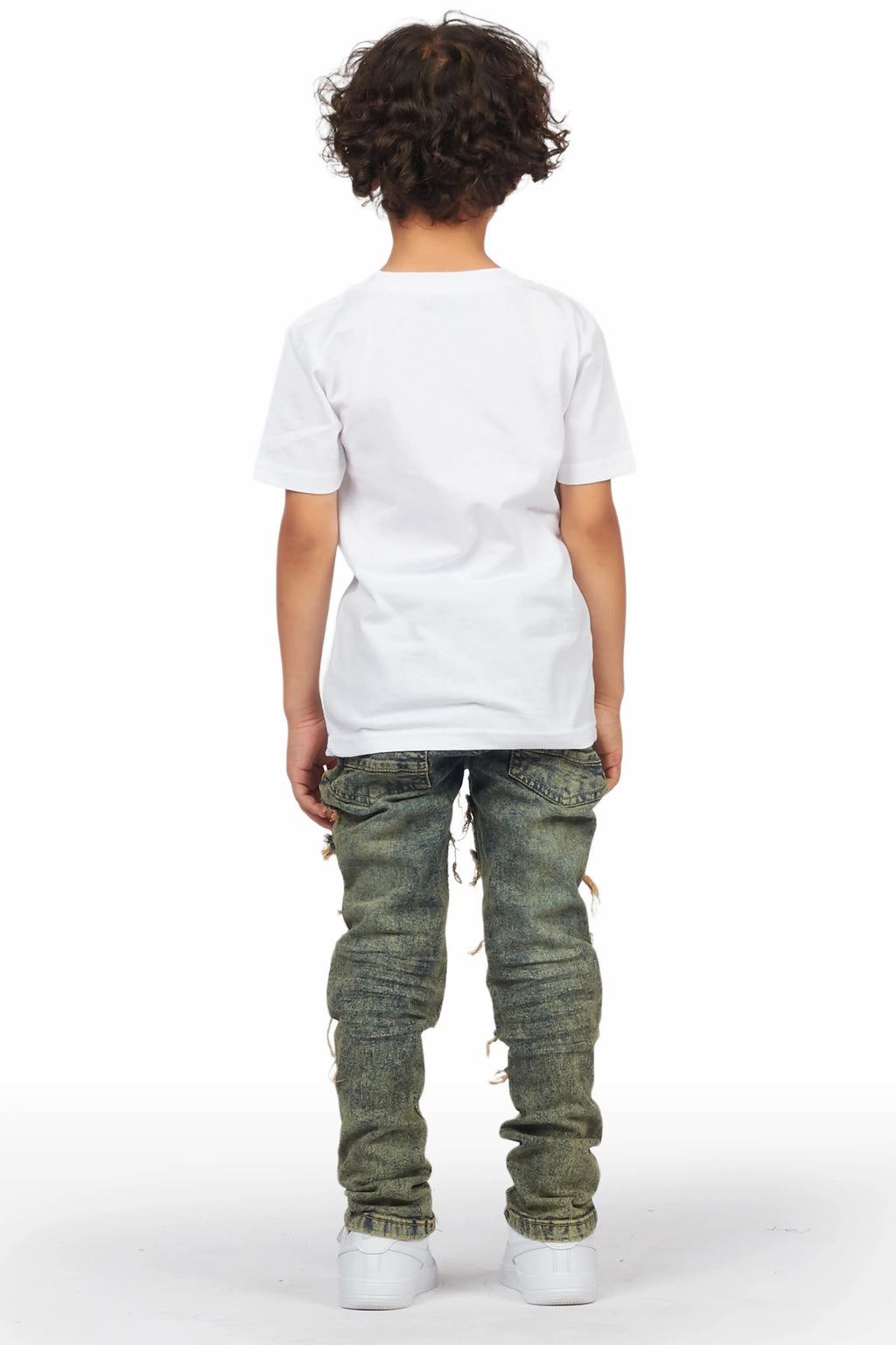 Boys Yates White/Light Blue T-ShirT/Frayed Jean Set